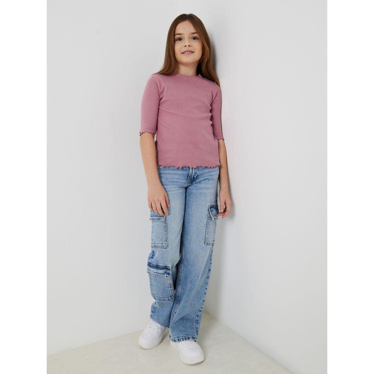 Styli Elevate Fitted Lettuce Edge Button Detail Ribbed Top-girls-clothing-blousesandshirts-image-2
