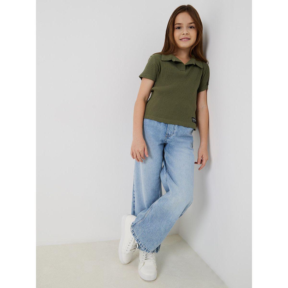 تيشيرت بولو مضلع بشق جانبي-girls-clothing-blousesandshirts-image-1