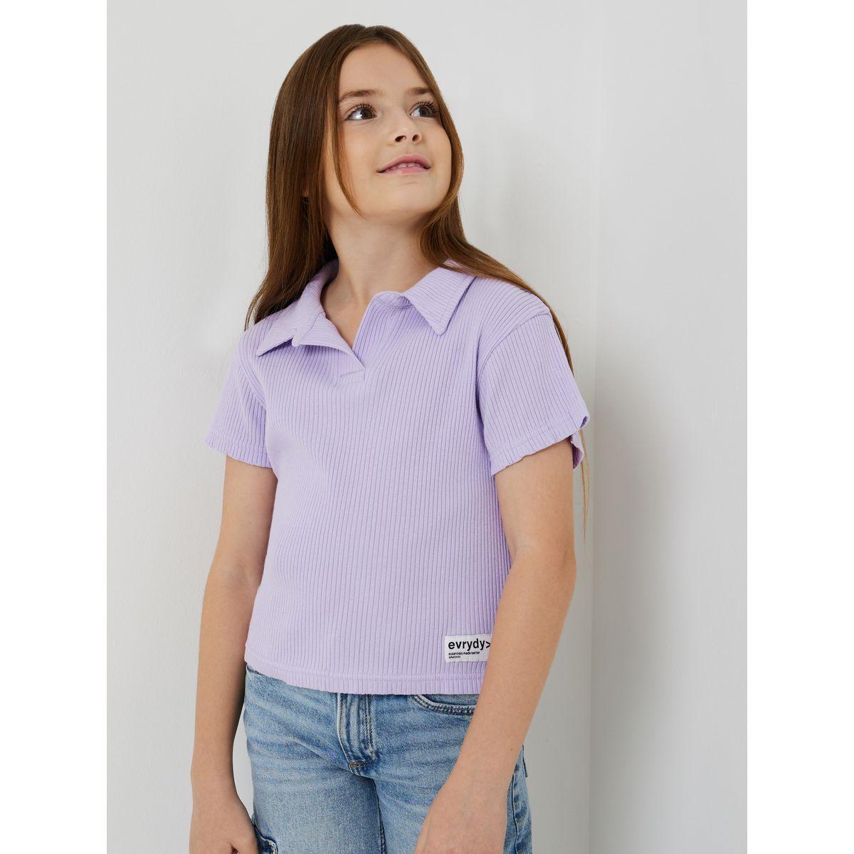 Styli Elevate Regular Fit Ribbed Polo T-Shirt with Side Slit-girls-clothing-blousesandshirts-image-1