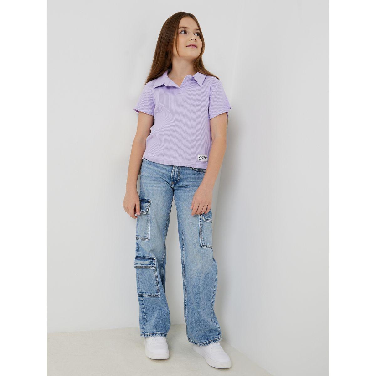 تيشيرت بولو مضلع بشق جانبي-girls-clothing-blousesandshirts-image-2