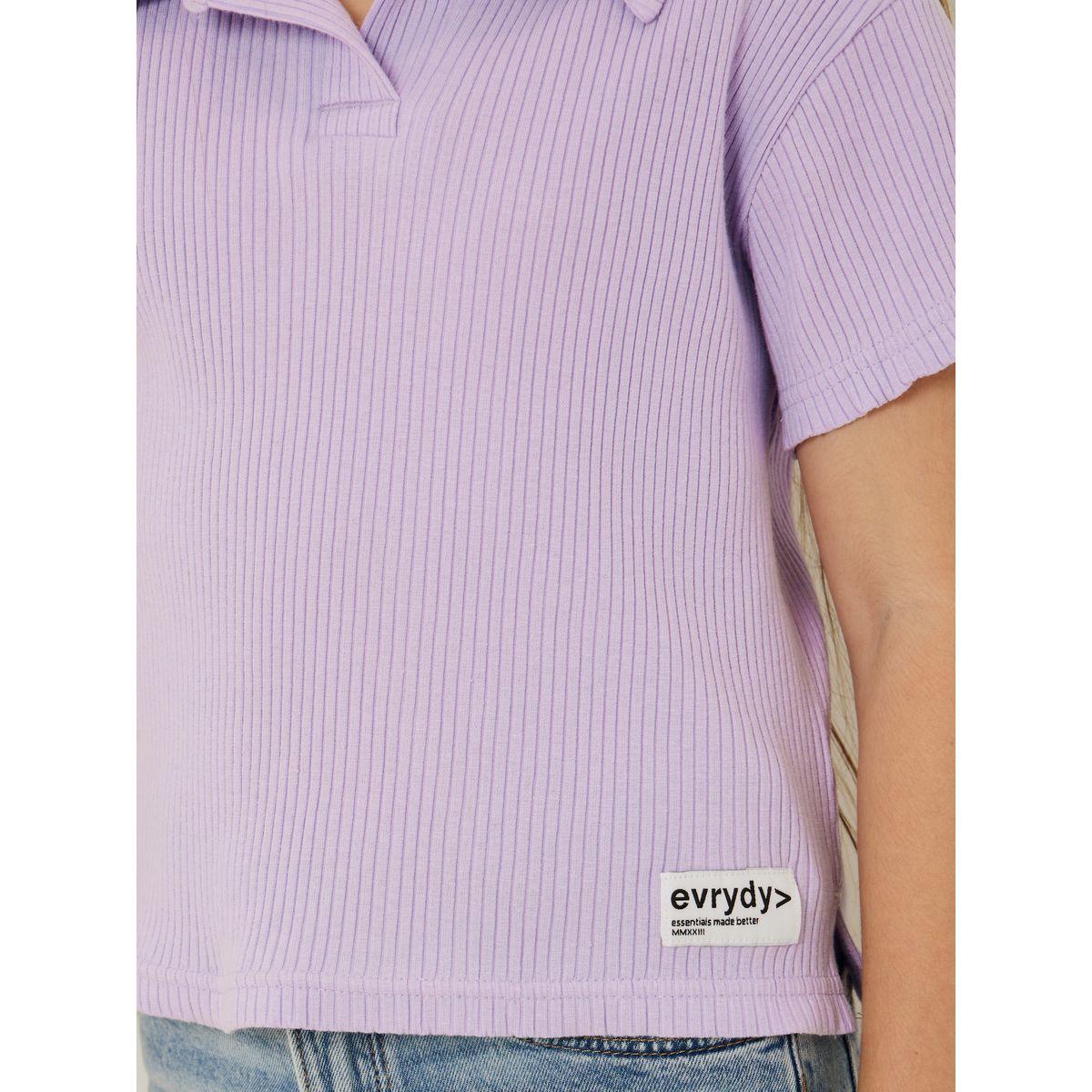 Styli Elevate Regular Fit Ribbed Polo T-Shirt with Side Slit-girls-clothing-blousesandshirts-image-3
