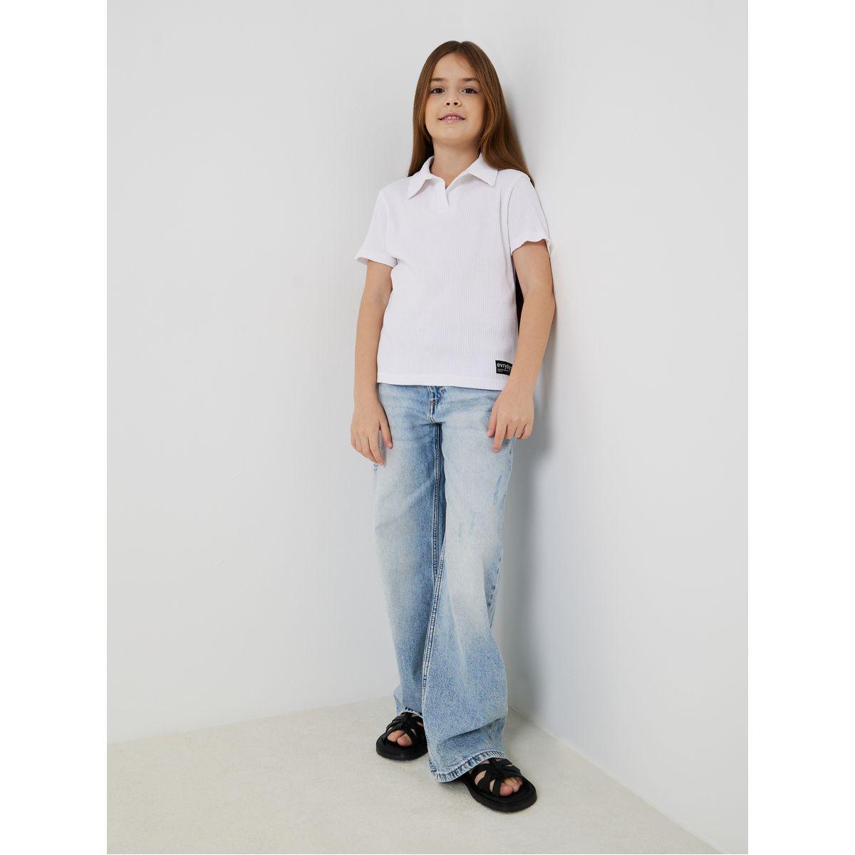 تيشيرت بولو مضلع بشق جانبي-girls-clothing-blousesandshirts-image-2