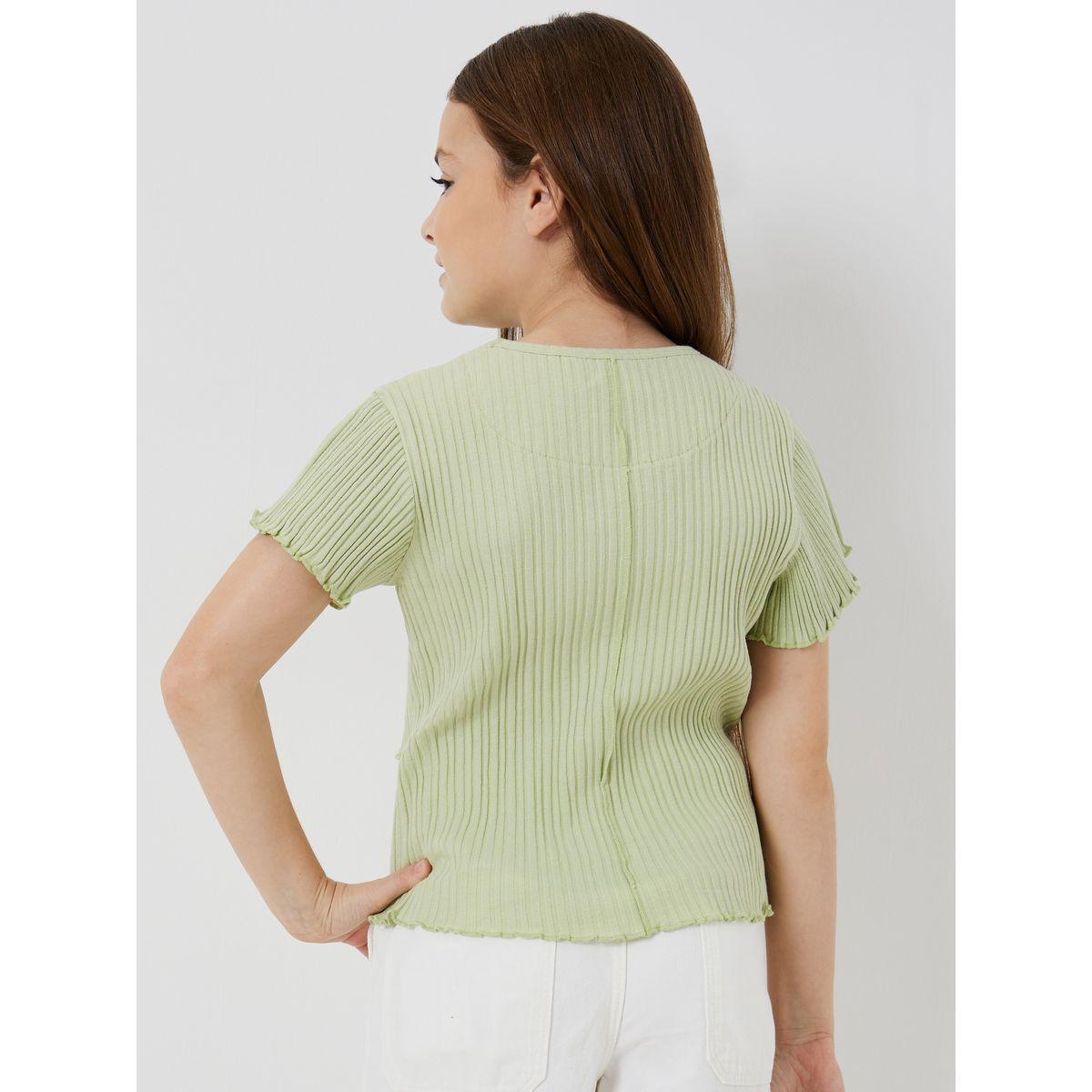 تيشيرت مضلع بتفاصيل مدروزة-girls-clothing-tshirts-image-4