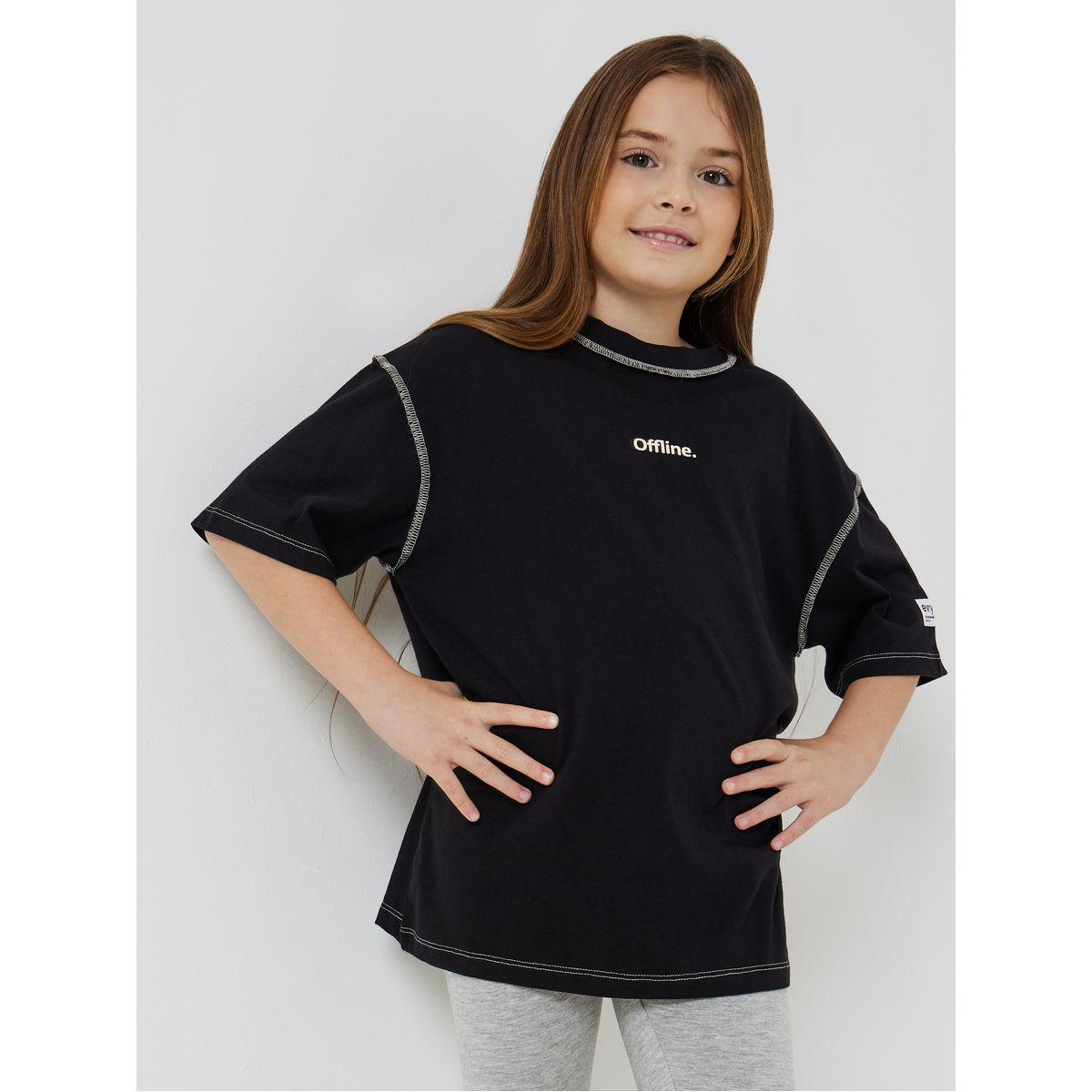 تيشيرت واسع بتفاصيل مدروزة-girls-clothing-tshirts-image-1