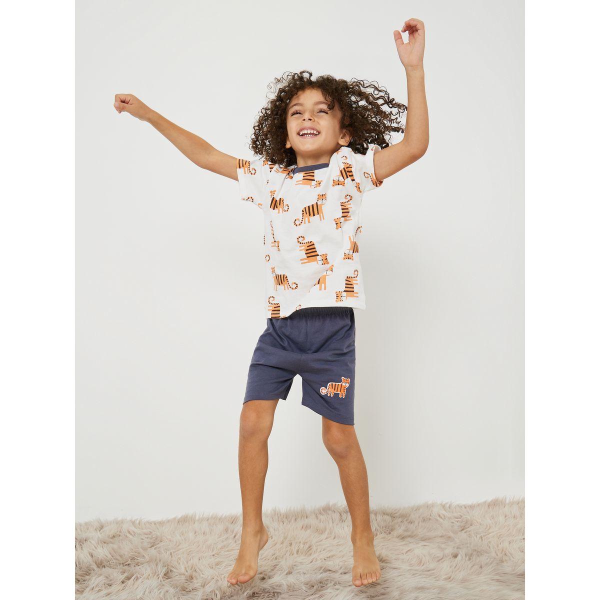 Styli Tiger Graphic T-Shirt & Shorts Set-boys-clothing-nightwear-image-2