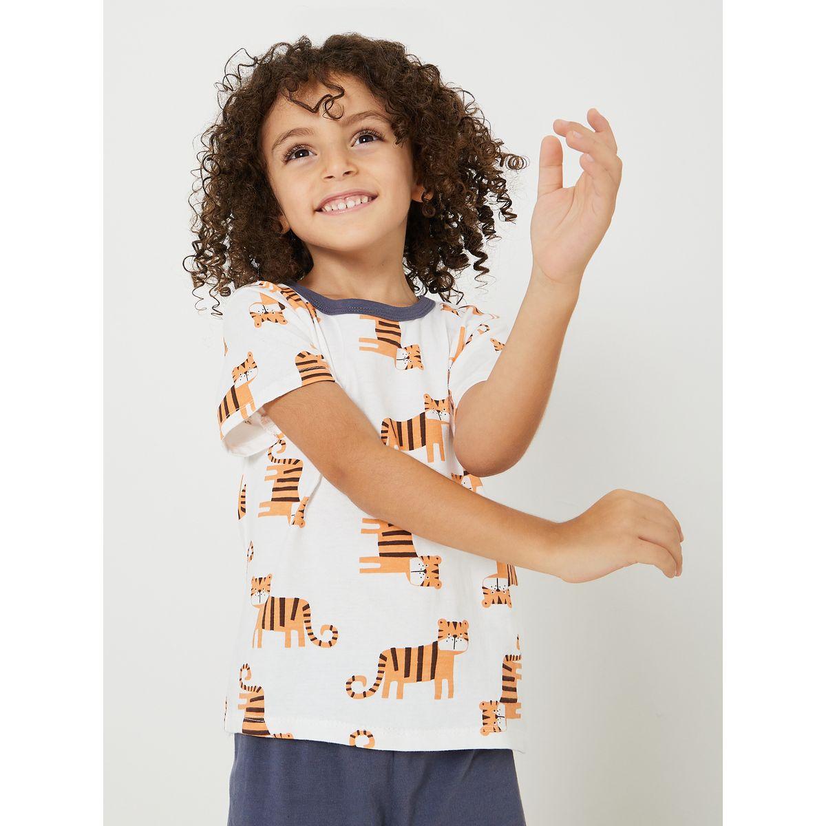 Styli Tiger Graphic T-Shirt & Shorts Set-boys-clothing-nightwear-image-3