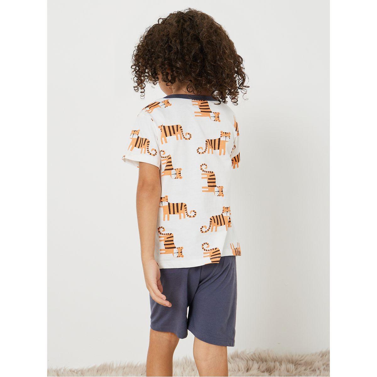 Styli Tiger Graphic T-Shirt & Shorts Set-boys-clothing-nightwear-image-6