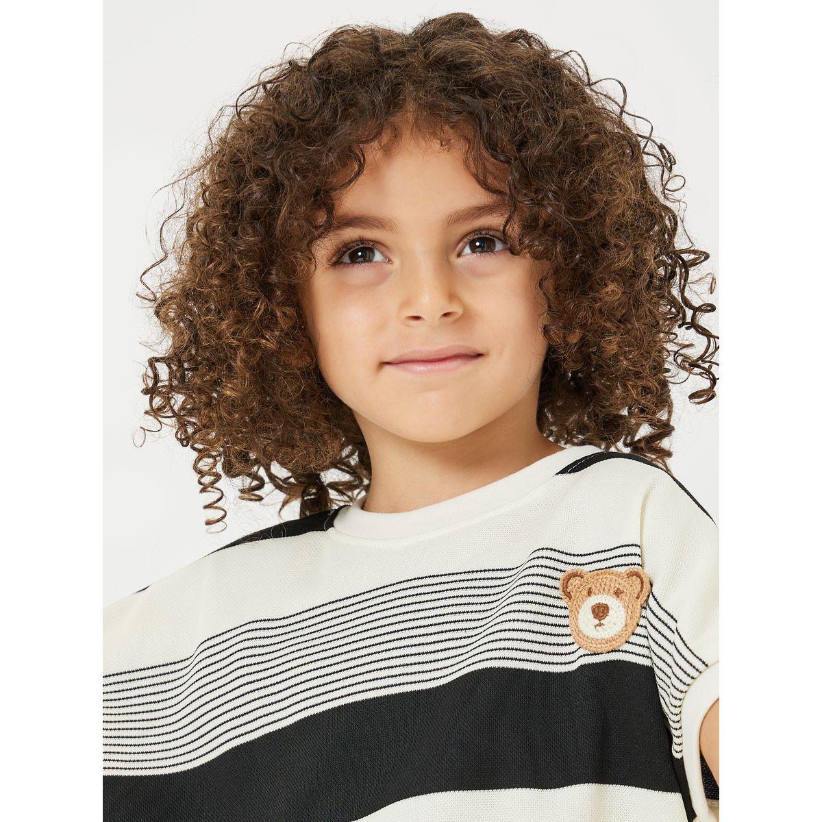 Styli Bear Patch Striped T-Shirt & Shorts Set-boys-clothing-setsandcoords-image-4