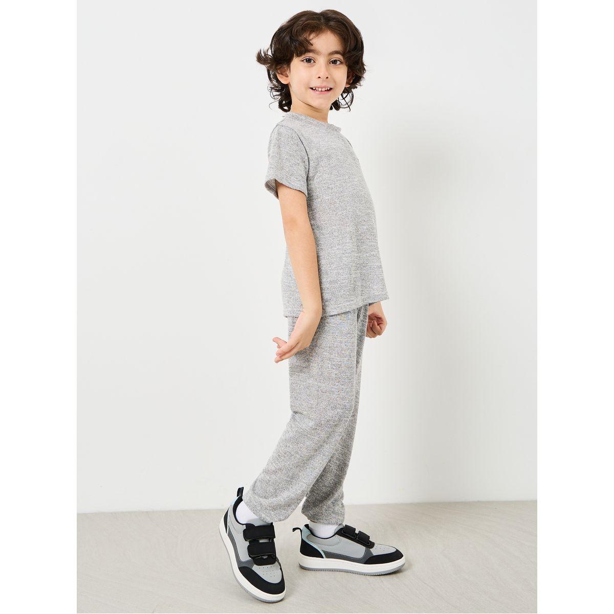Styli Slogan Print Regular Fit T-Shirt and Trouser Set-boys-clothing-setsandcoords-image-1