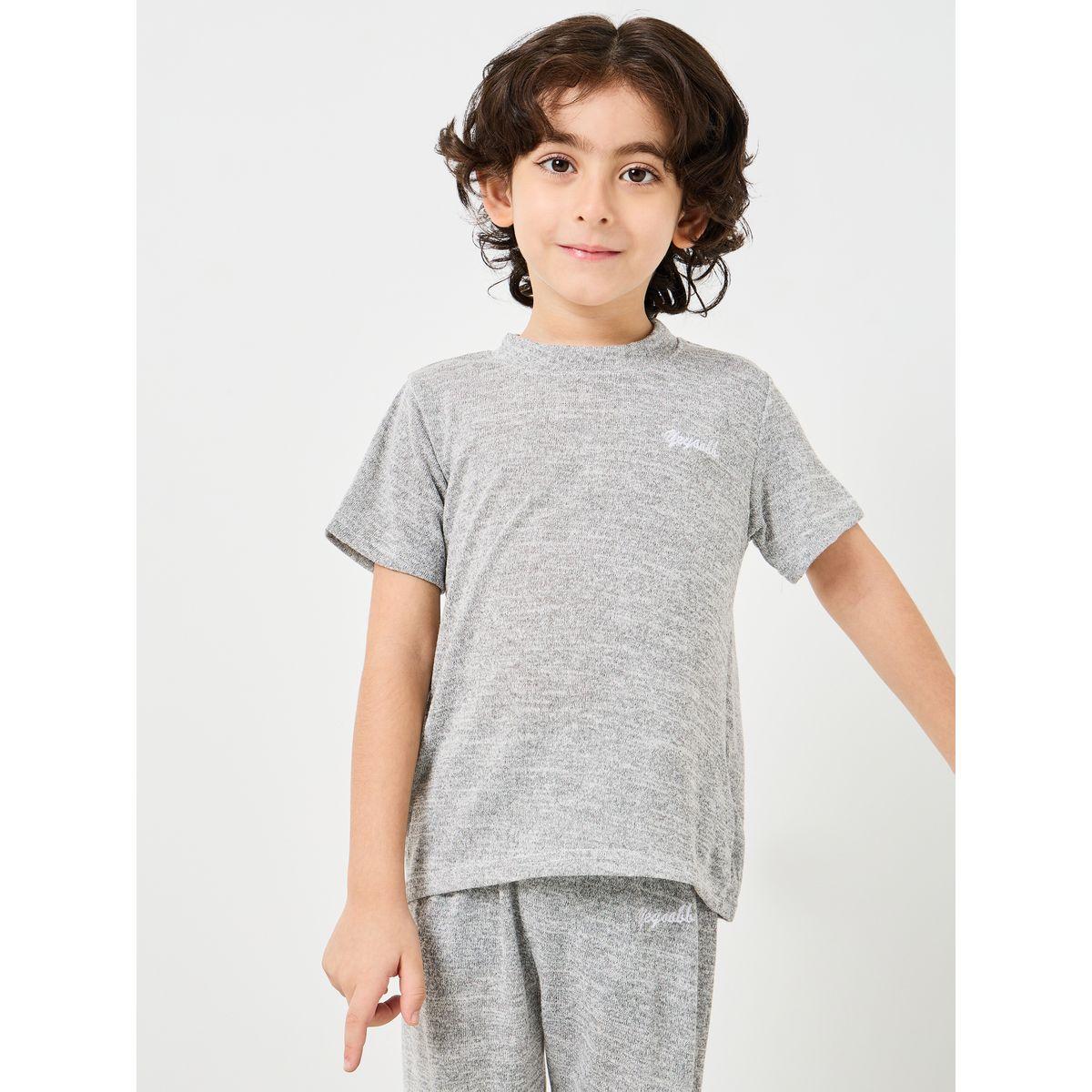 Styli Slogan Print Regular Fit T-Shirt and Trouser Set-boys-clothing-setsandcoords-image-2