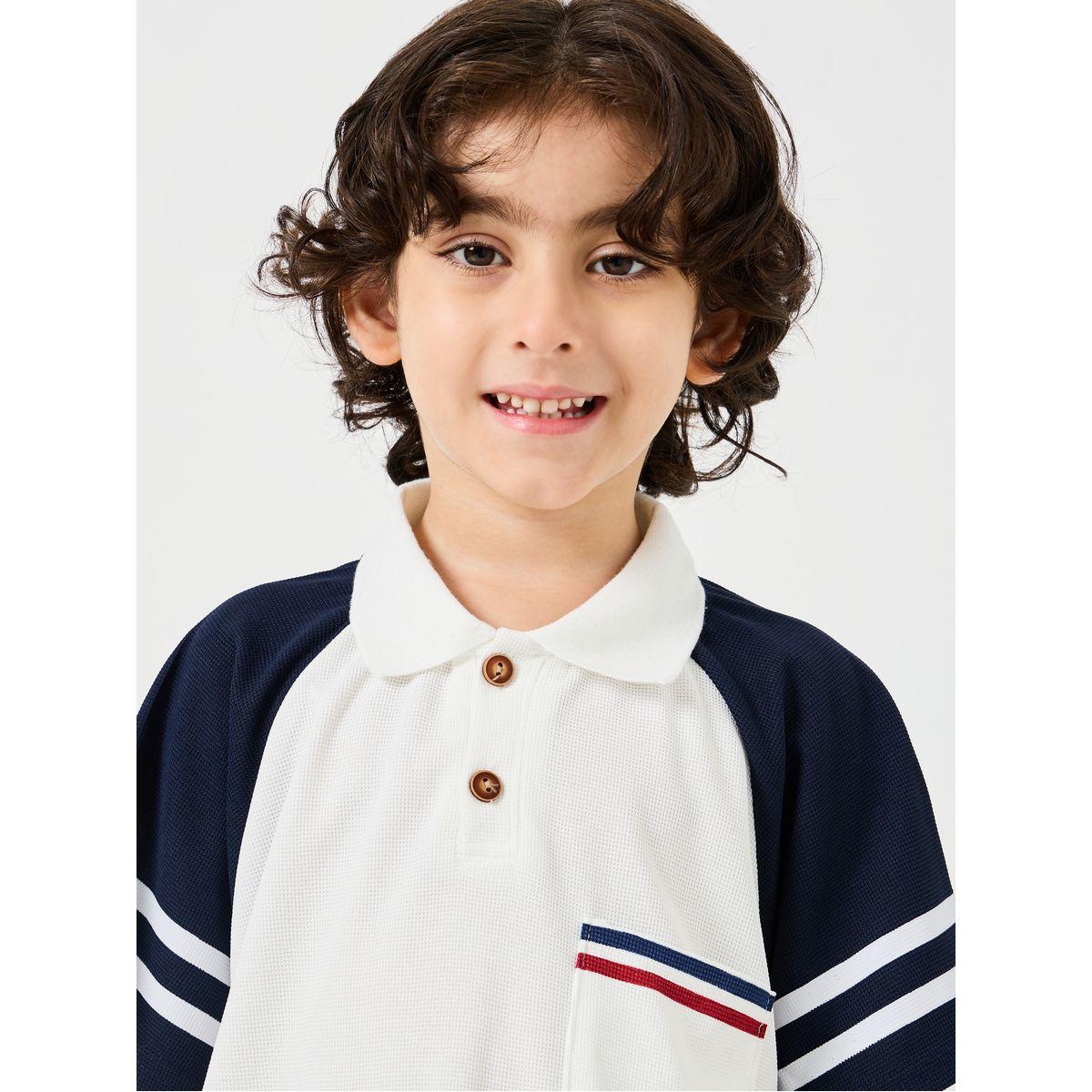 Styli Oversized Contrast Striped Polo T-shirt and Short Set-boys-clothing-setsandcoords-image-3