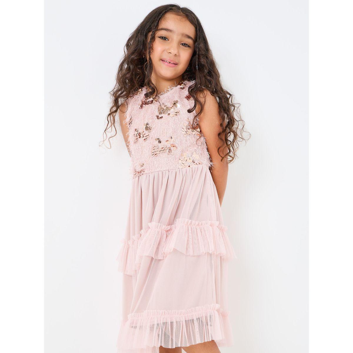 Styli Sequin Detail Mesh Ruffle Detail Dress-girls-clothing-dressesandjumpsuits-image-2