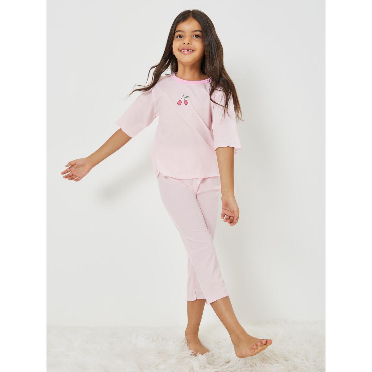 Styli Cherry Print T-Shirt and Pyjama Set -girls-clothing-nightwear-image-2