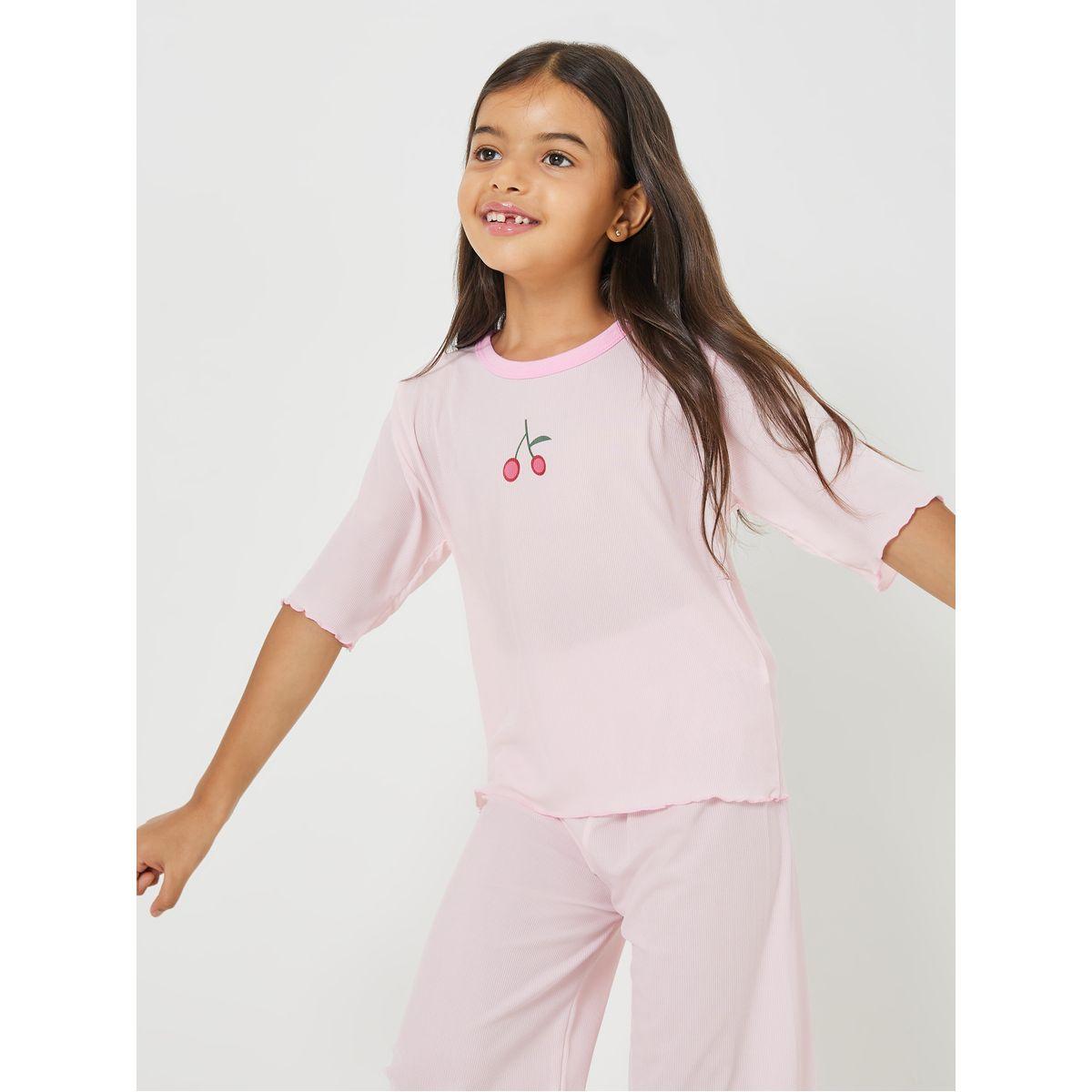Styli Cherry Print T-Shirt and Pyjama Set -girls-clothing-nightwear-image-3
