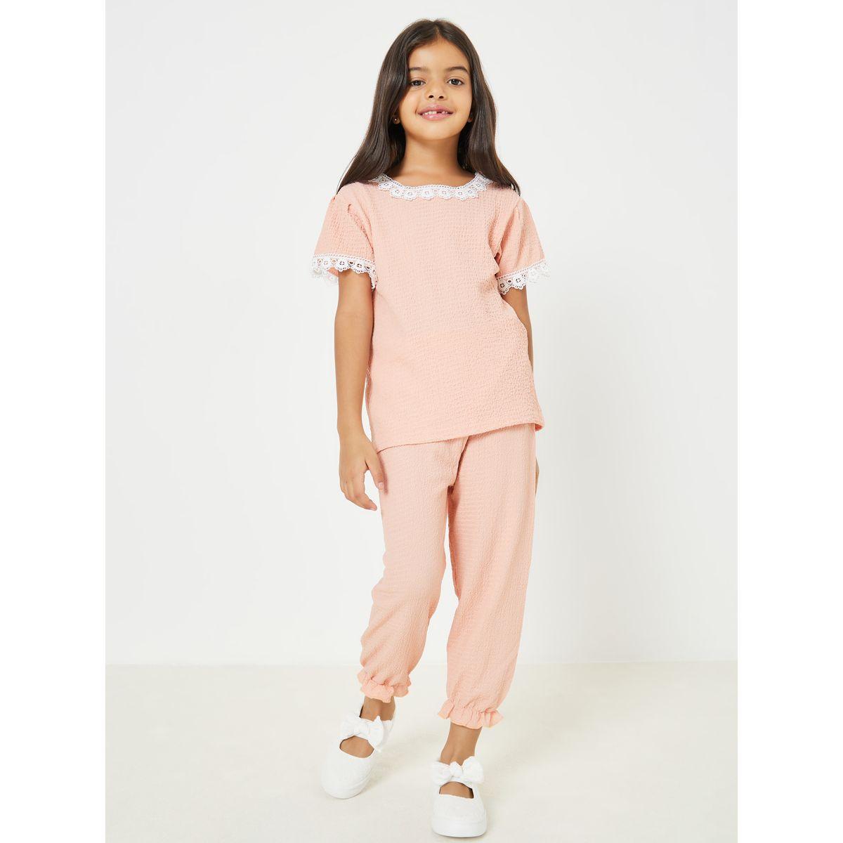 Styli Texture Puff Sleeve Shirt & Pants Set-girls-clothing-setsandcoords-image-1
