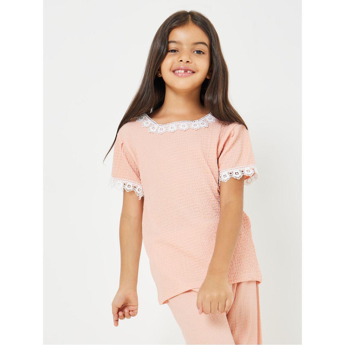 Styli Texture Puff Sleeve Shirt & Pants Set-girls-clothing-setsandcoords-image-2