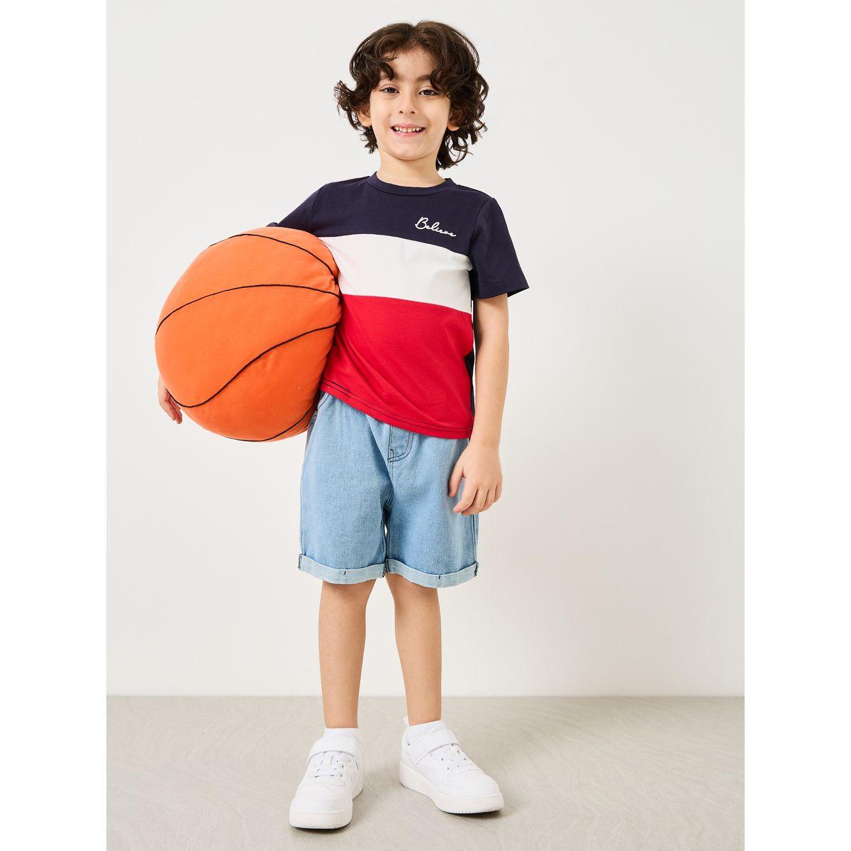 Styli Colorblock T-shirt and Denim Short Set-boys-clothing-setsandcoords-image-1