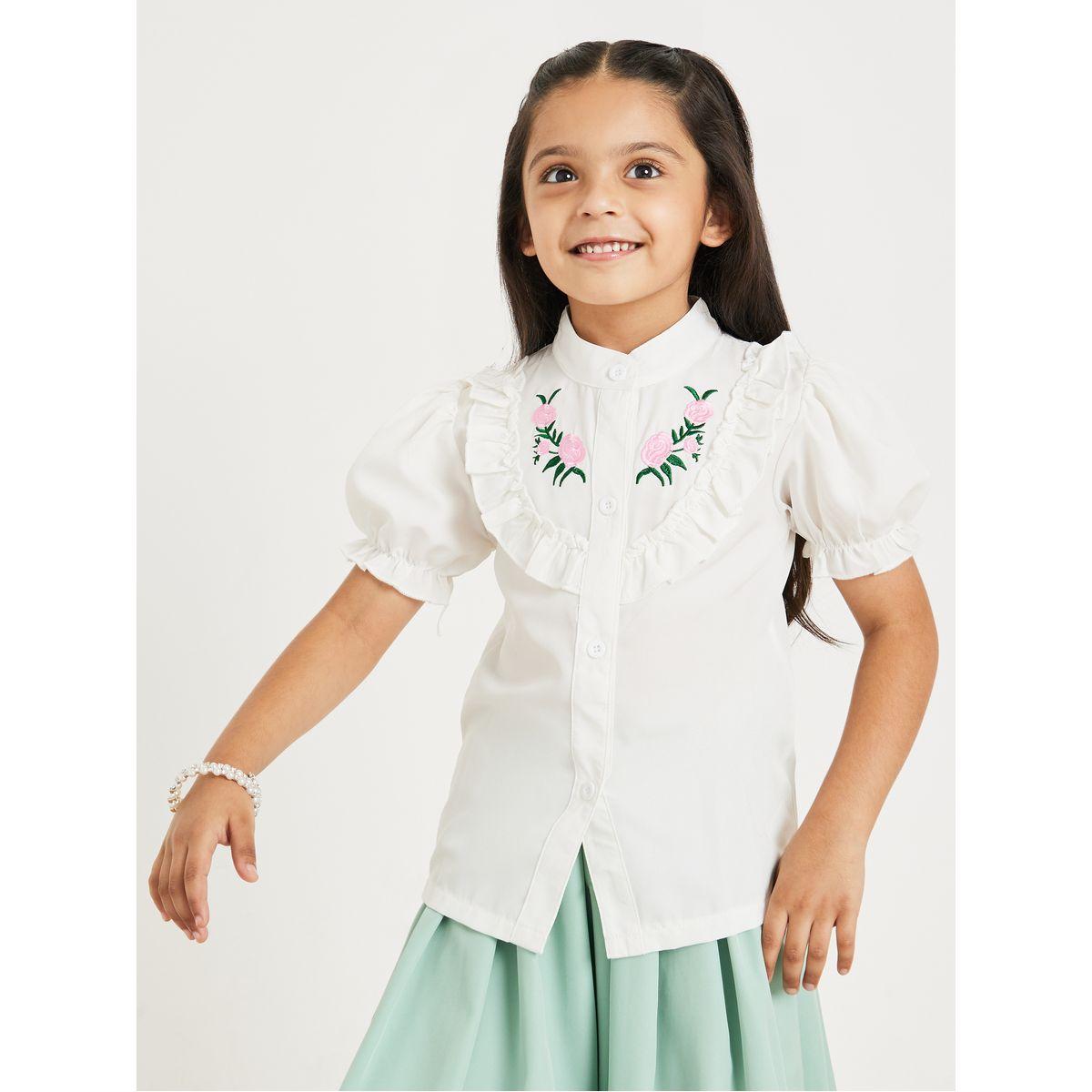 Styli Floral Embroidered Ruffle Detail Top & Pleated Skirt Set-girls-clothing-setsandcoords-image-3