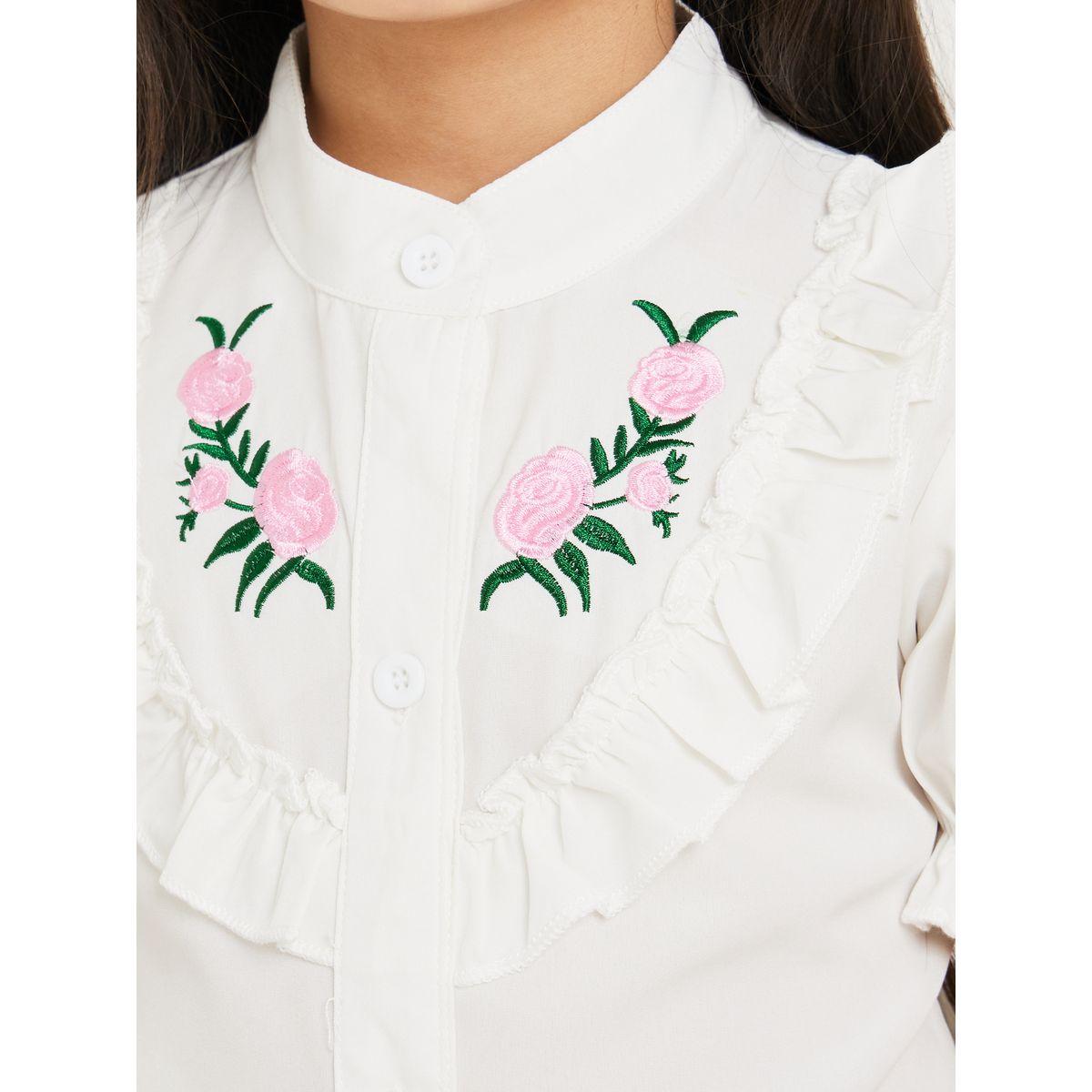 Styli Floral Embroidered Ruffle Detail Top & Pleated Skirt Set-girls-clothing-setsandcoords-image-5