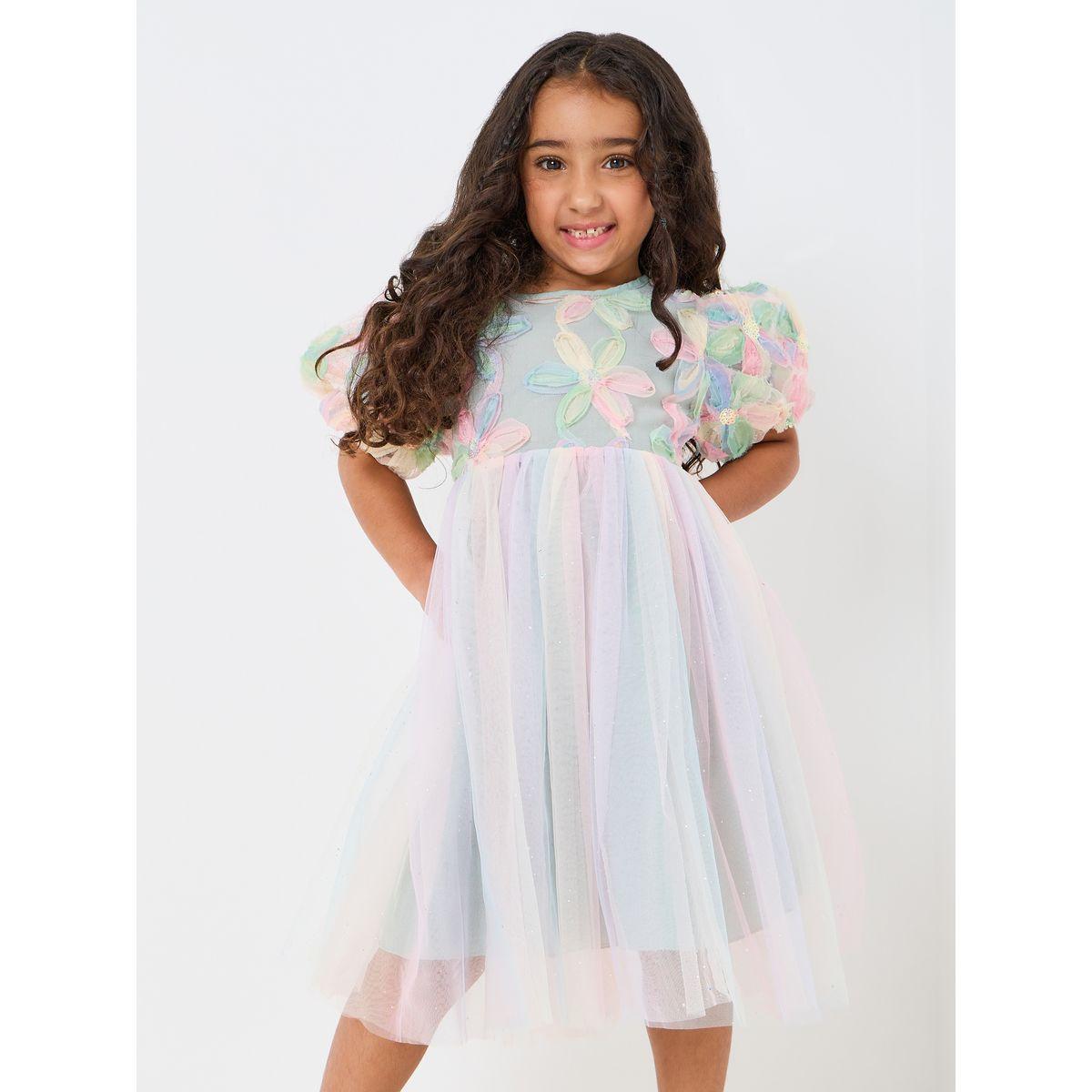 Styli Texture Floral Mesh Insert Dress -girls-clothing-dressesandjumpsuits-image-2