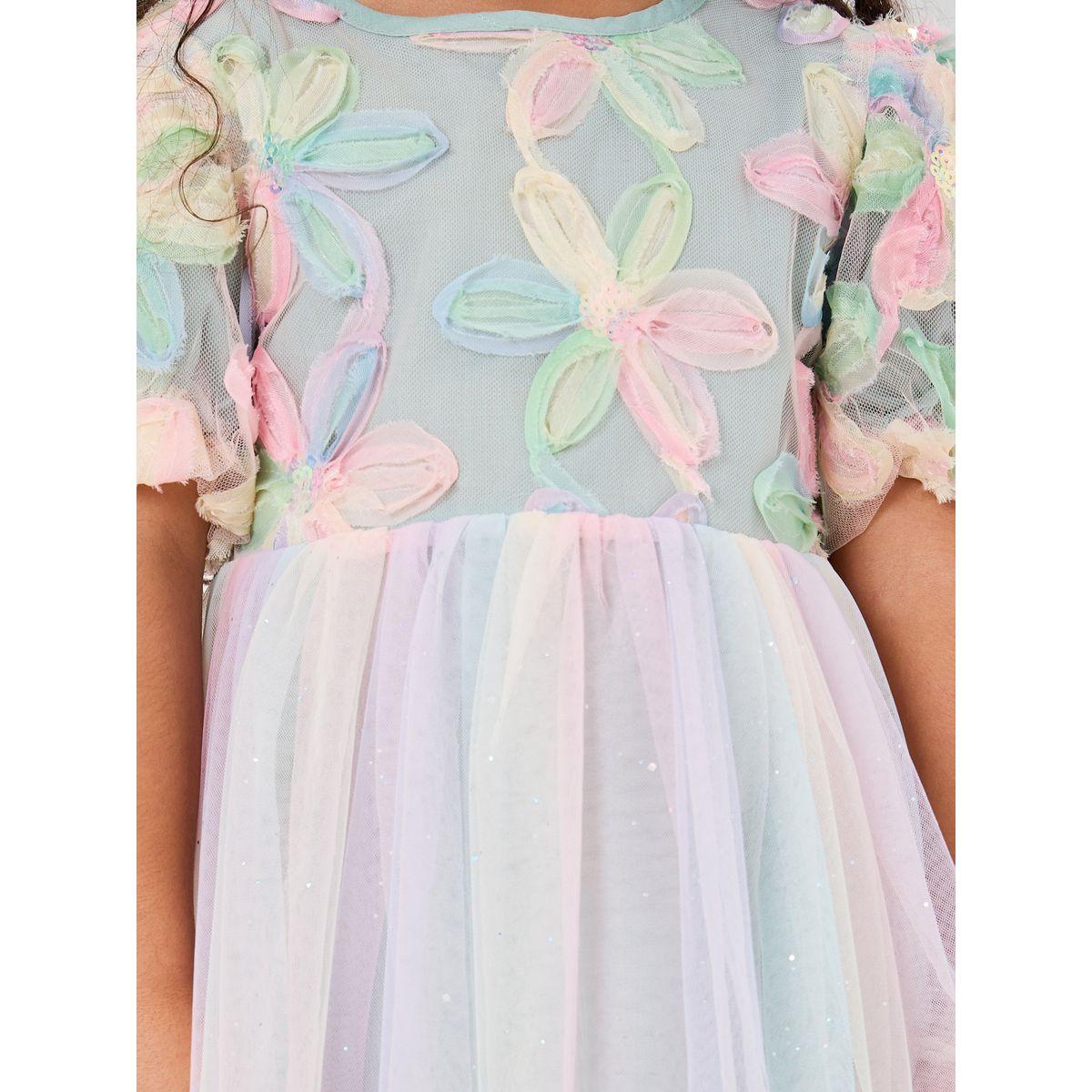 Styli Texture Floral Mesh Insert Dress -girls-clothing-dressesandjumpsuits-image-3