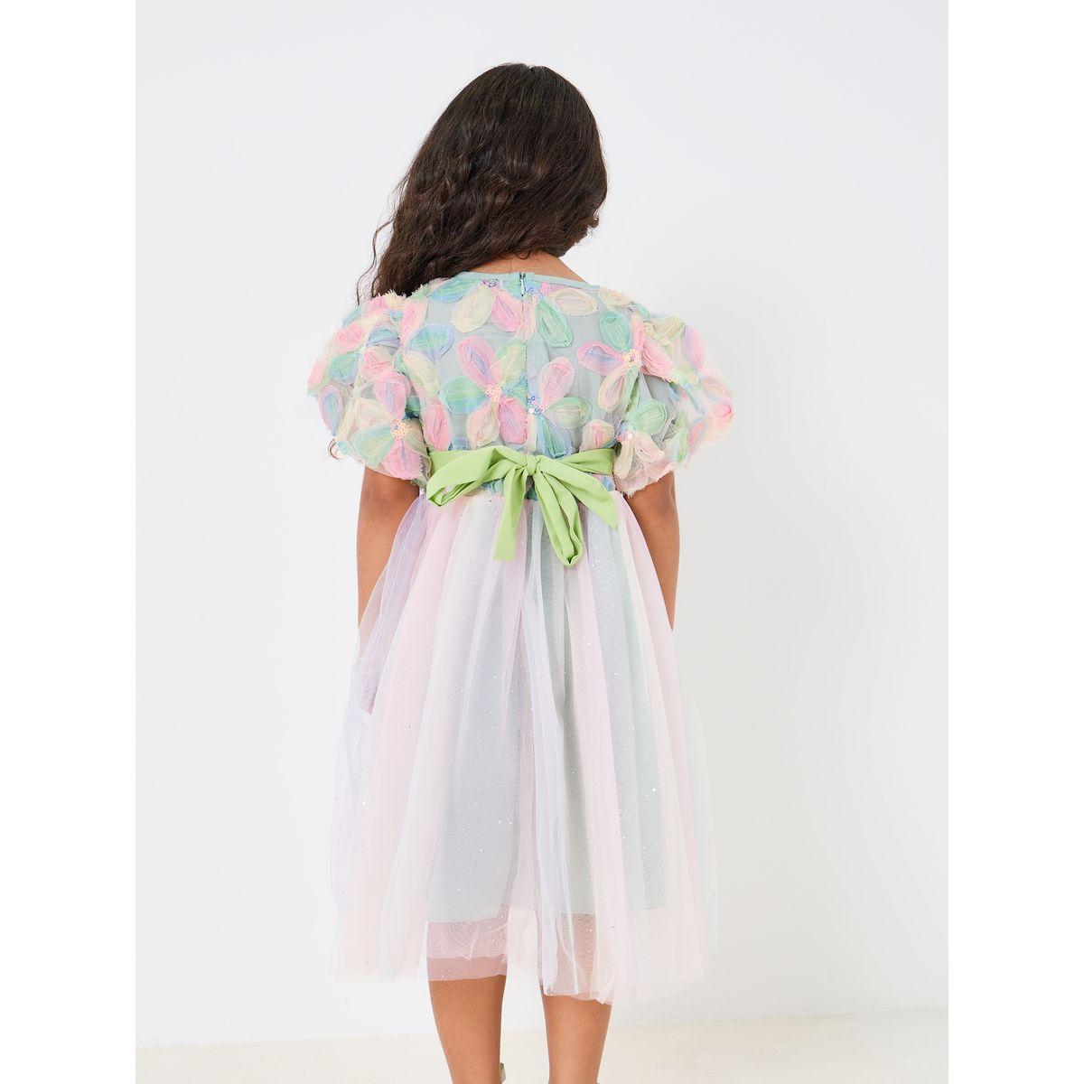 Styli Texture Floral Mesh Insert Dress -girls-clothing-dressesandjumpsuits-image-4