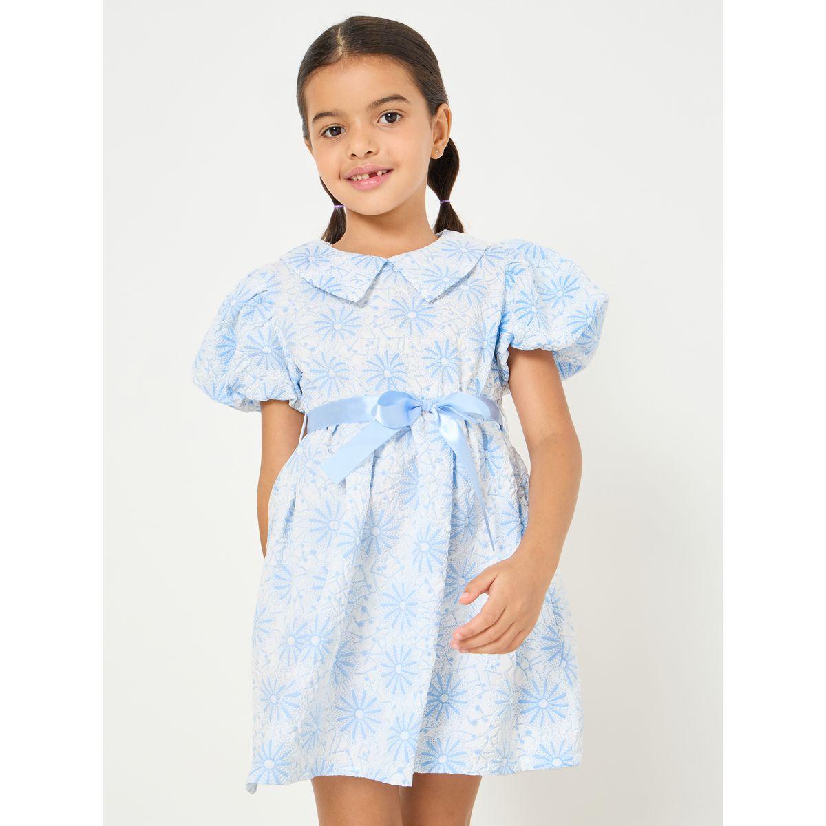 Styli Floral Print Peter Pan Collar Puff Sleeve Belted Mini Dress-girls-clothing-dressesandjumpsuits-image-1