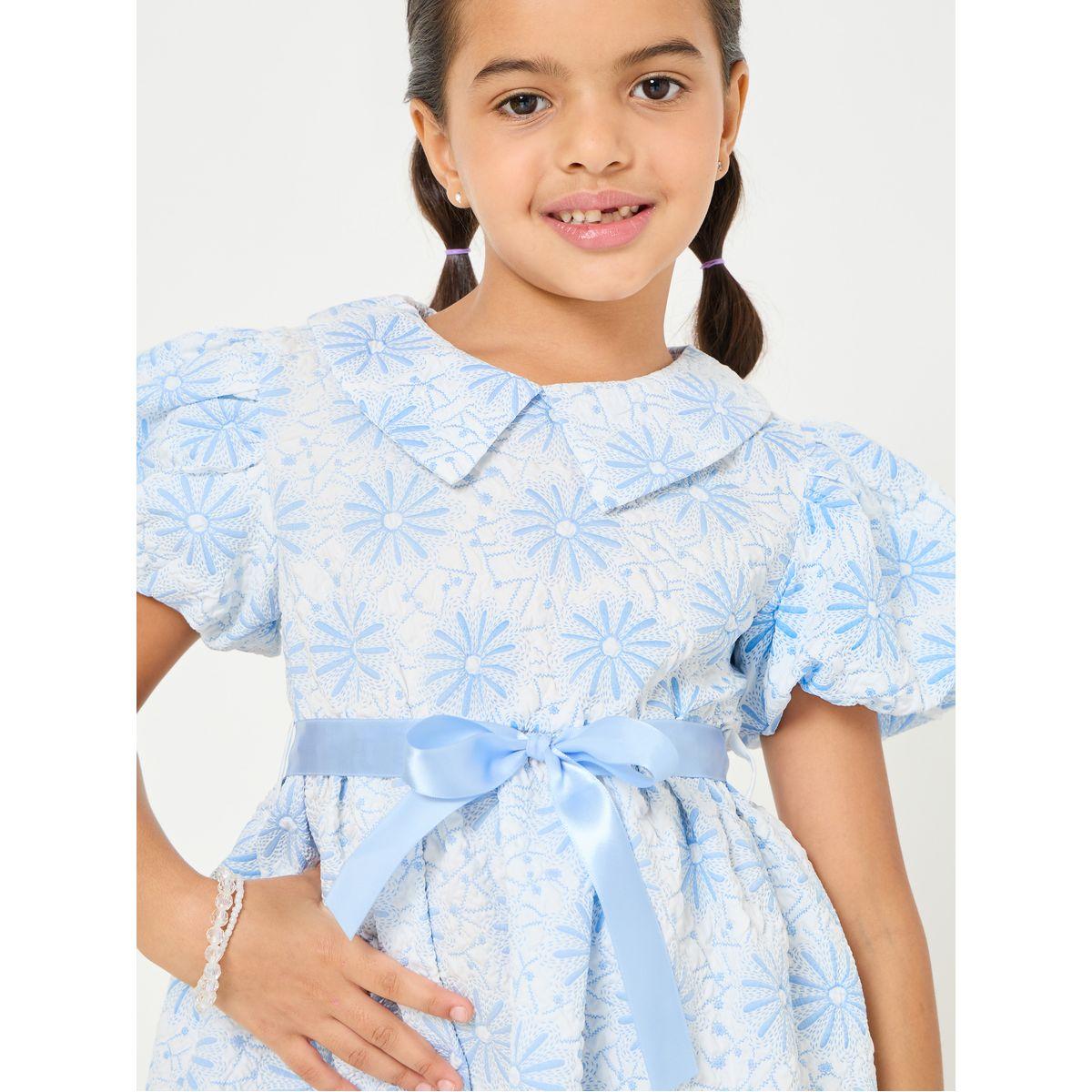 Styli Floral Print Peter Pan Collar Puff Sleeve Belted Mini Dress-girls-clothing-dressesandjumpsuits-image-3