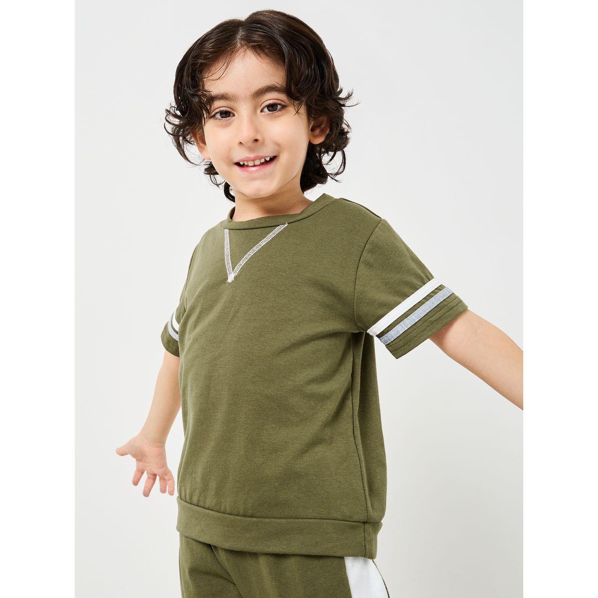 Styli Contrast Tape Detail T-shirt and Pant Set-boys-clothing-setsandcoords-image-2