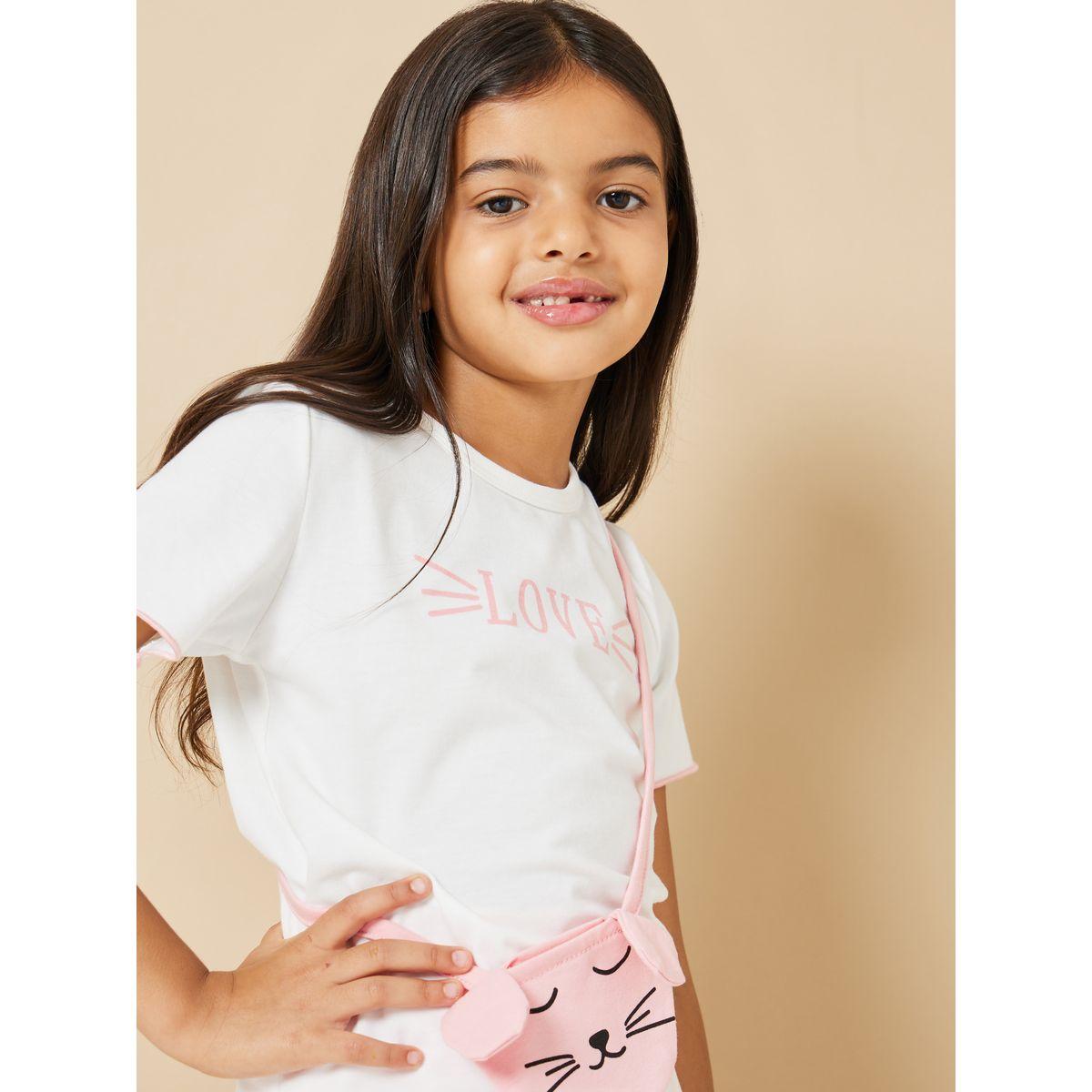 Styli Love Graphic Print T-shirt with Cat Print Bag-girls-clothing-tshirts-image-4