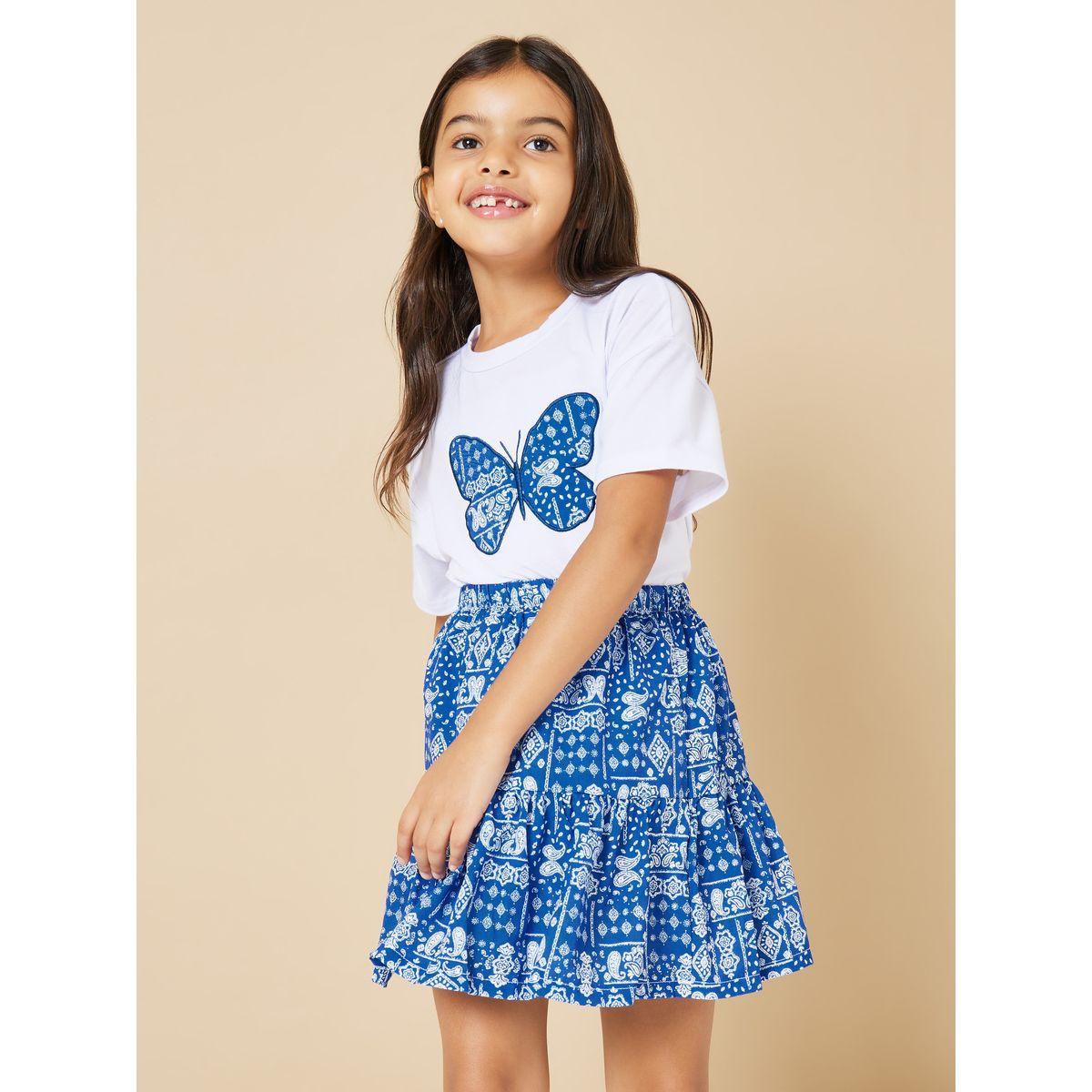 Styli Butterfly Graphic Print Shirt and Paisley Print Skirt Set-girls-clothing-setsandcoords-image-1