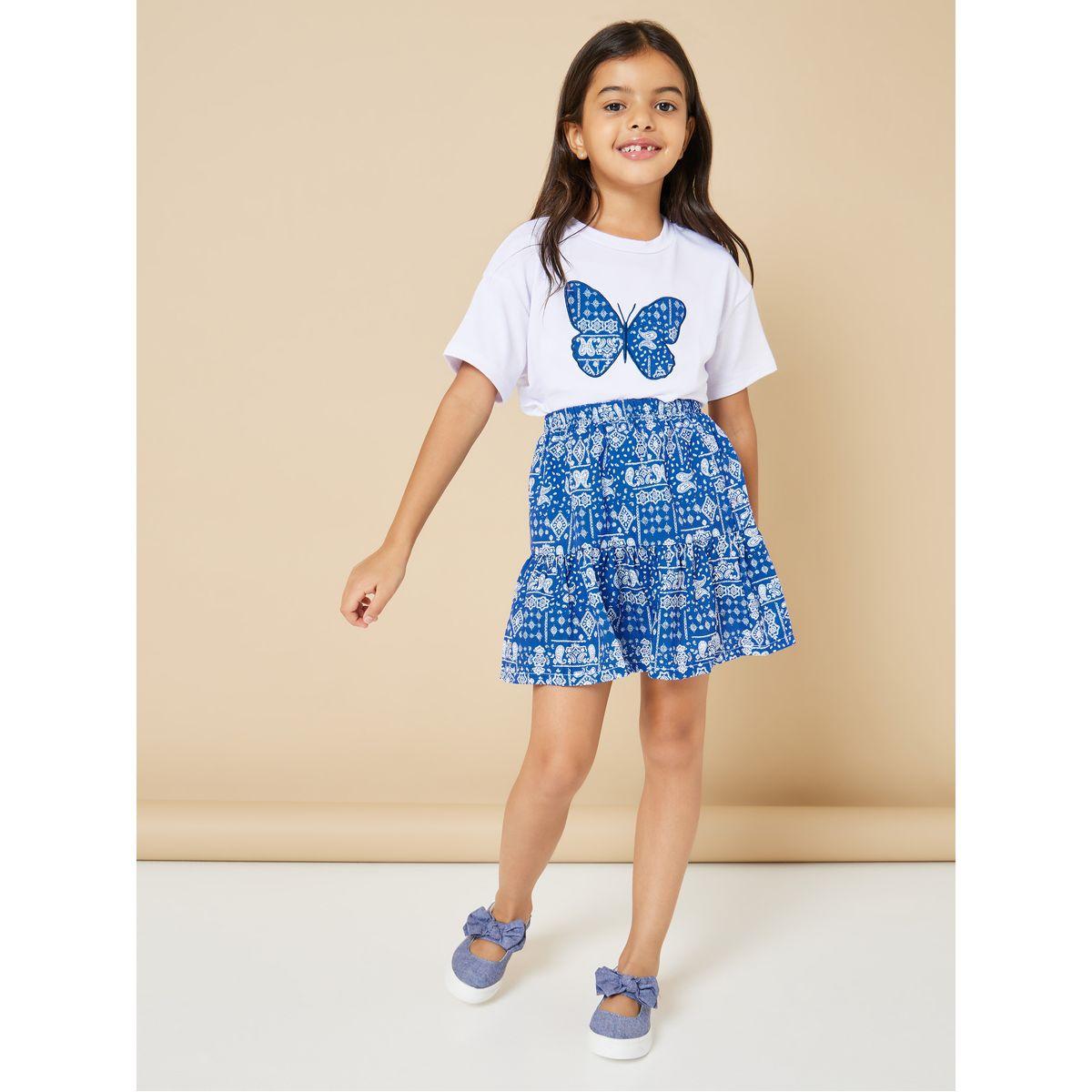 Styli Butterfly Graphic Print Shirt and Paisley Print Skirt Set-girls-clothing-setsandcoords-image-2