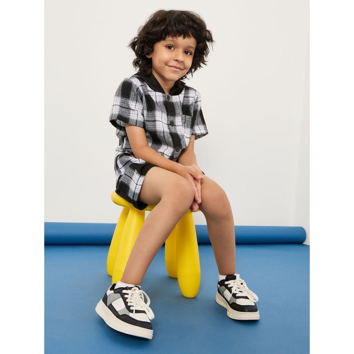 Styli Plaid Hooded Top & Shorts Set-boys-clothing-setsandcoords-image-1
