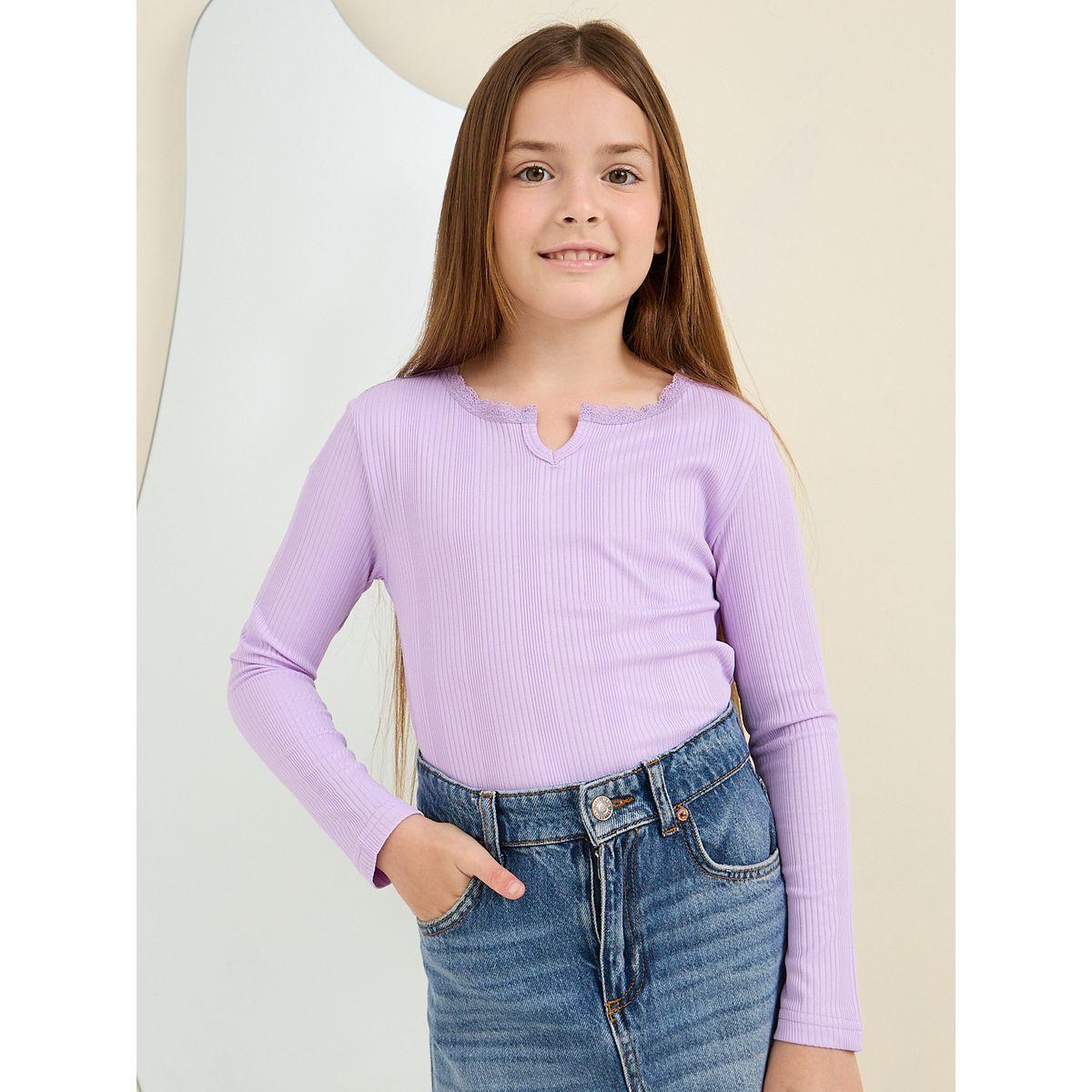 Styli Elevate Lace Insert Ribbed T-Shirt-girls-clothing-tshirts-image-1