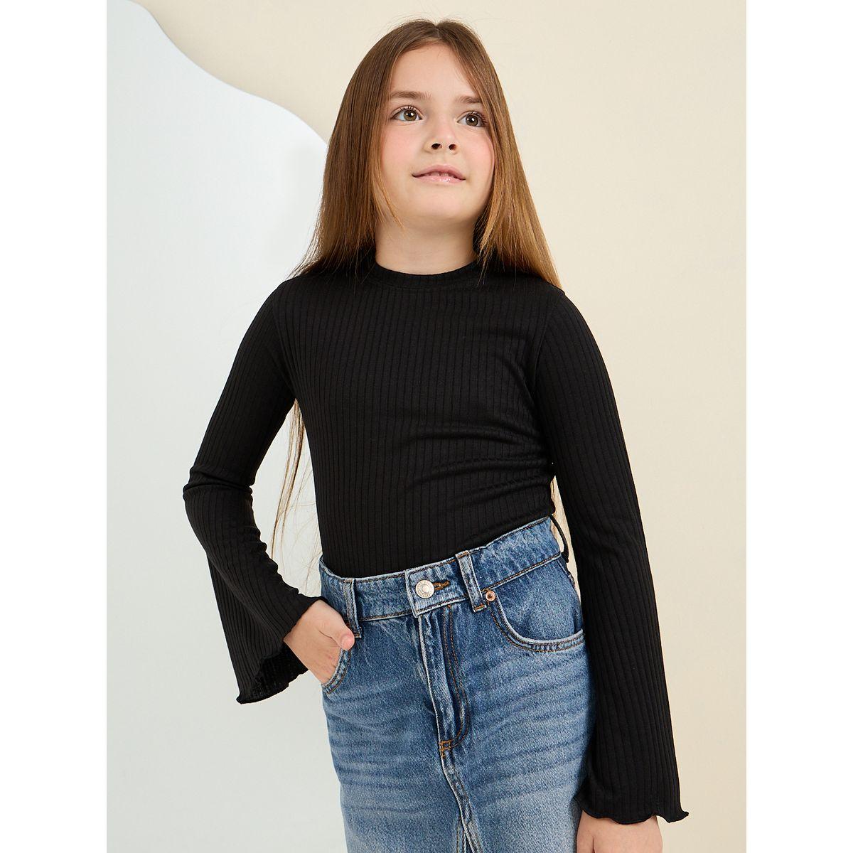 Styli Elevate Lettuce Edge Ribbed T-Shirt-girls-clothing-tshirts-image-1