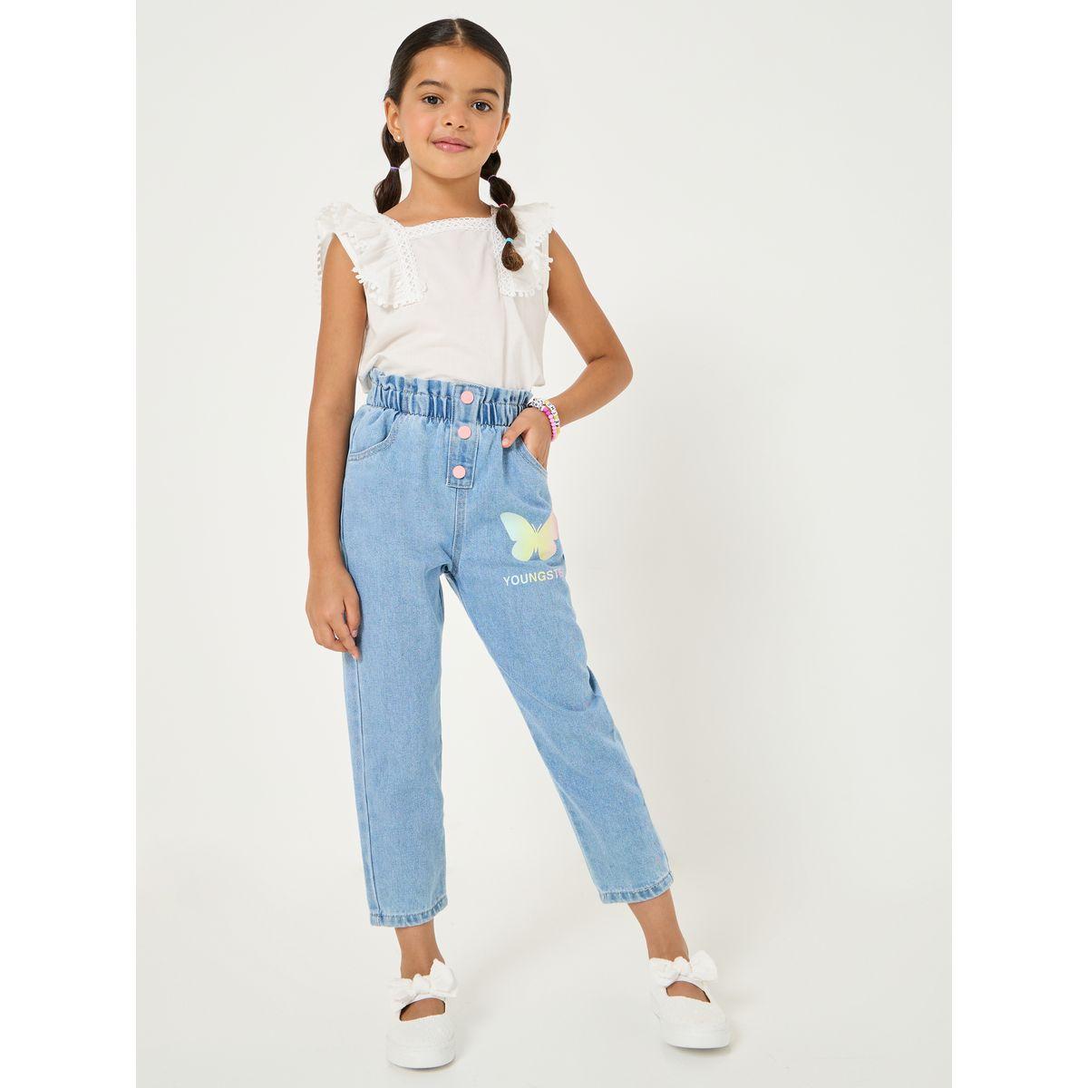 Styli Butterfly Graphic Button Detail Jeans-girls-clothing-bottoms-jeansandjeggings-image-1
