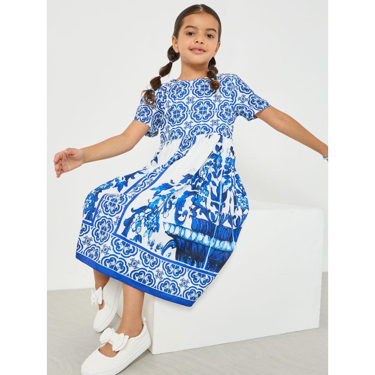 Styli Scarf Tile Print A-Line Dress-girls-clothing-dressesandjumpsuits-image-1