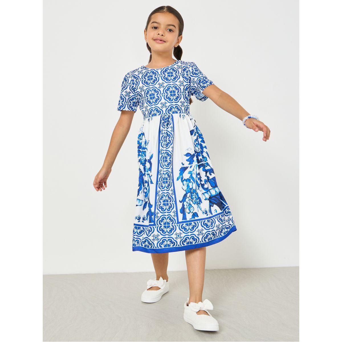 Styli Scarf Tile Print A-Line Dress-girls-clothing-dressesandjumpsuits-image-2