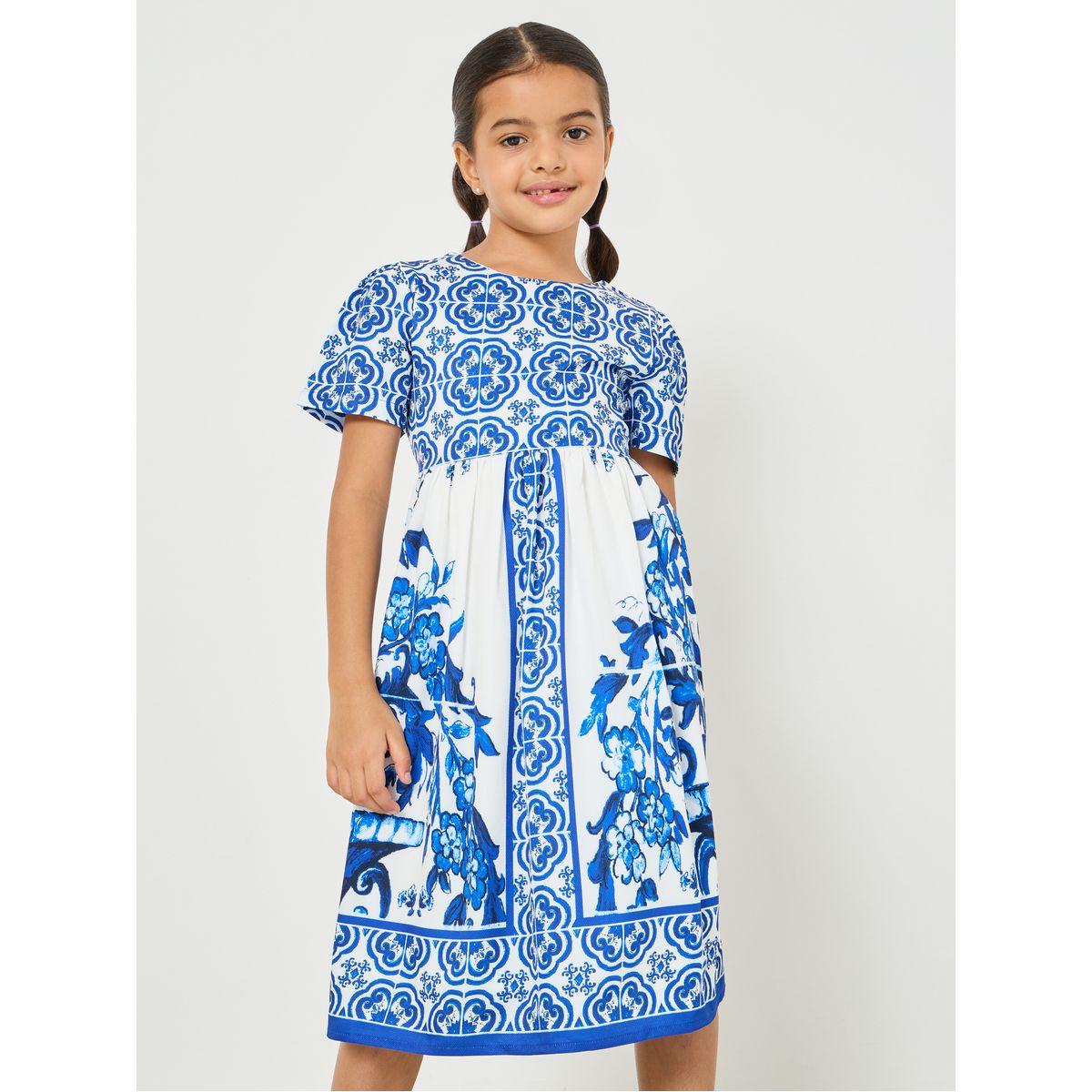 Styli Scarf Tile Print A-Line Dress-girls-clothing-dressesandjumpsuits-image-3