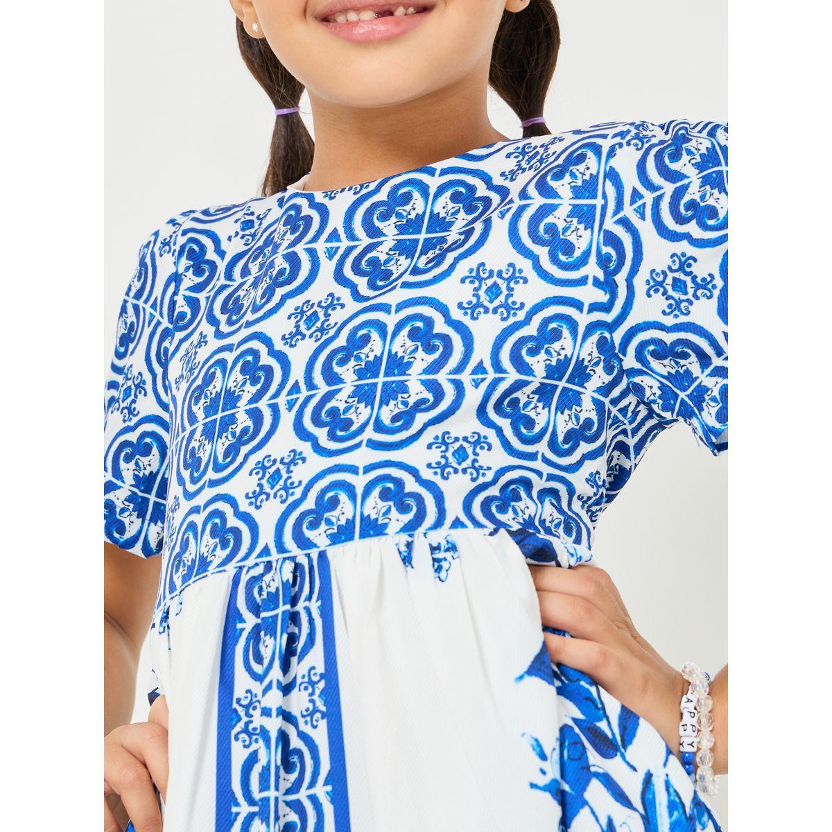 Styli Scarf Tile Print A-Line Dress-girls-clothing-dressesandjumpsuits-image-4