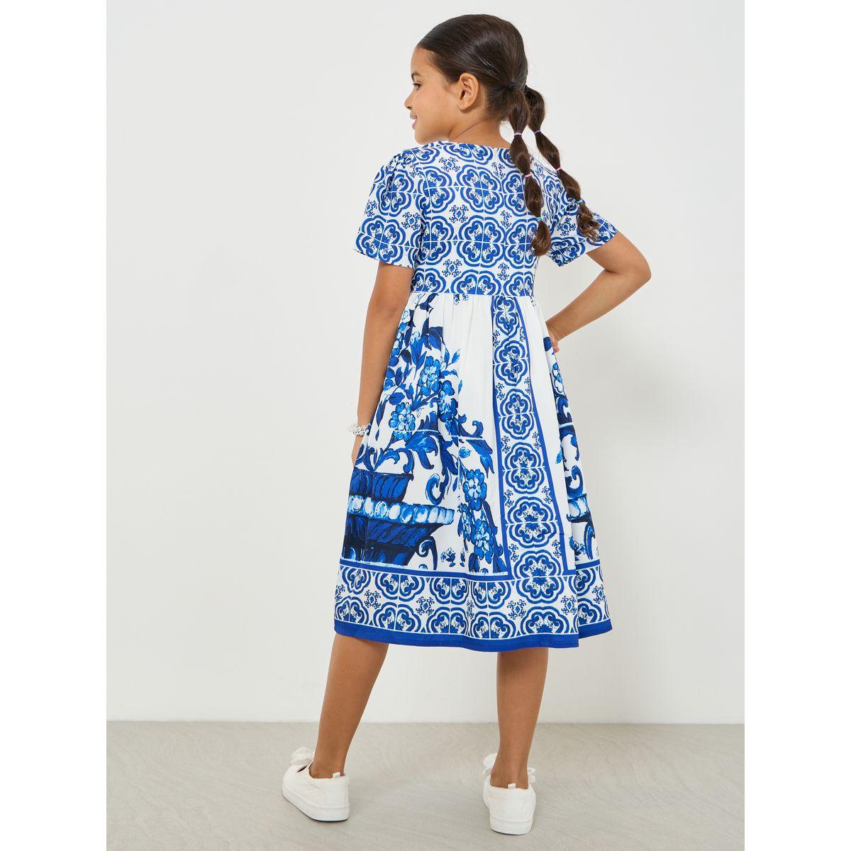 Styli Scarf Tile Print A-Line Dress-girls-clothing-dressesandjumpsuits-image-5