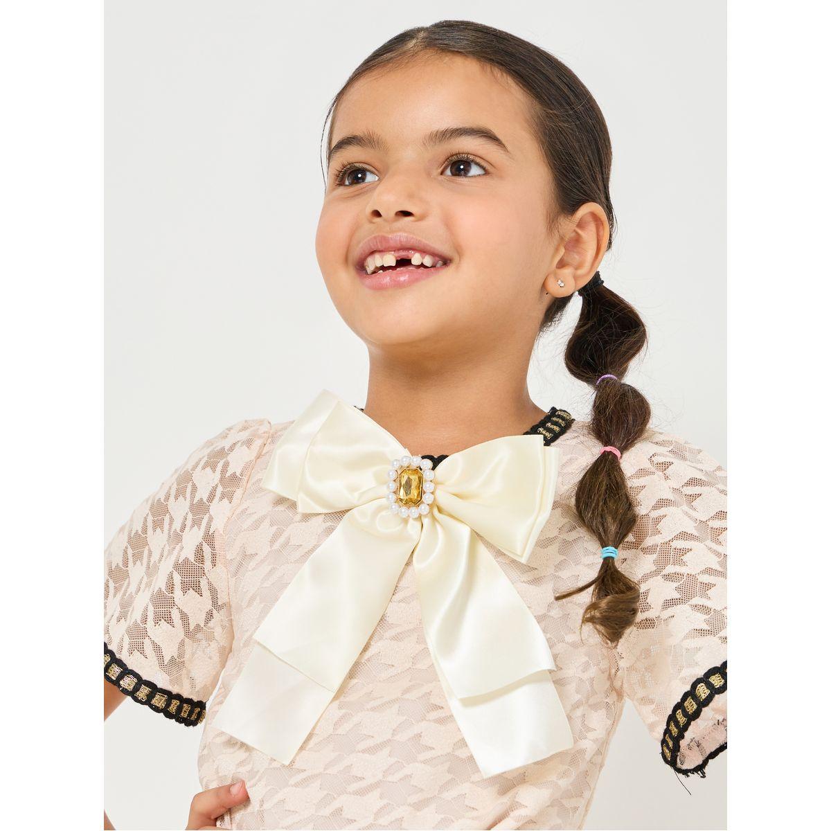 Styli Houndstooth Pattern Bow Detail Casual Dress-girls-clothing-dressesandjumpsuits-image-3