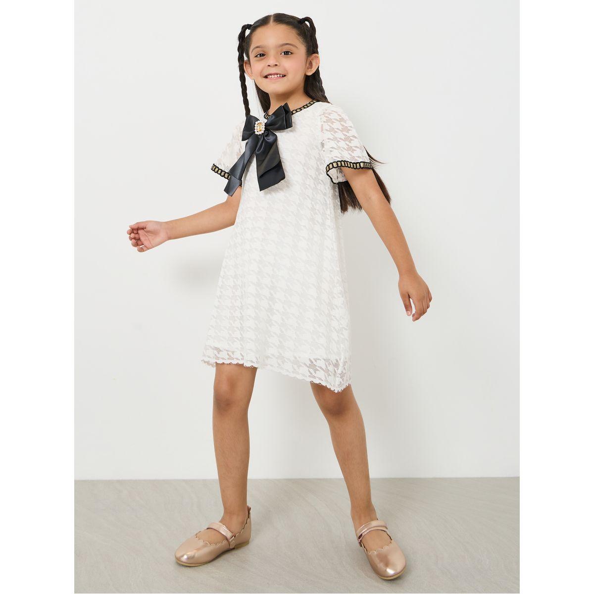 Styli Houndstooth Print Bow Detail Dress-girls-clothing-dressesandjumpsuits-image-1