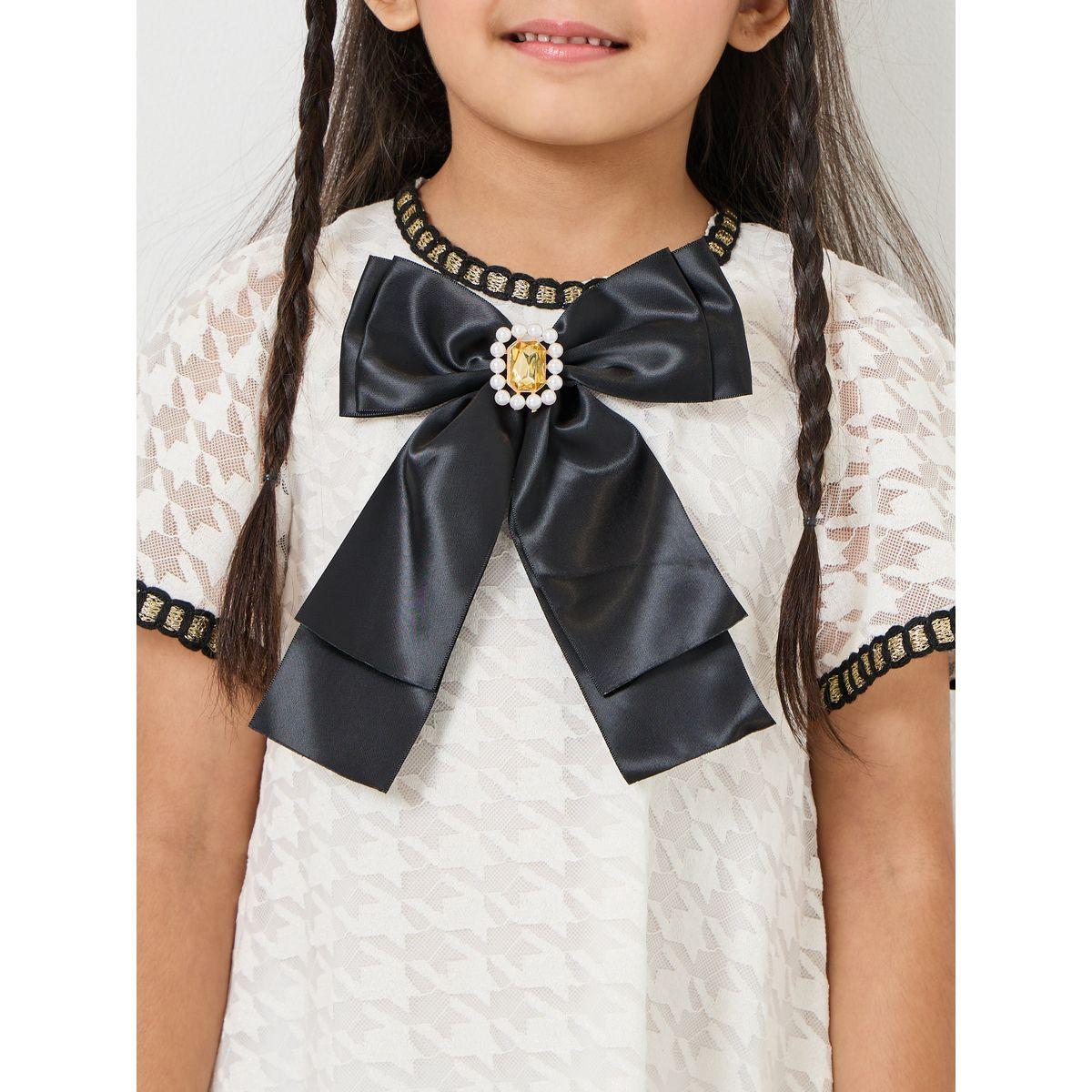 Styli Houndstooth Print Bow Detail Dress-girls-clothing-dressesandjumpsuits-image-3