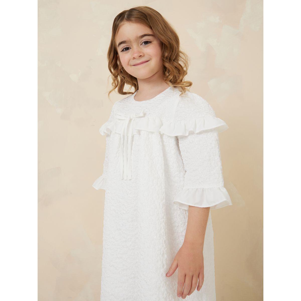 Styli Textured Ruffle Trim Bow Tie Knee Length Dress-girls-clothing-dressesandjumpsuits-image-2