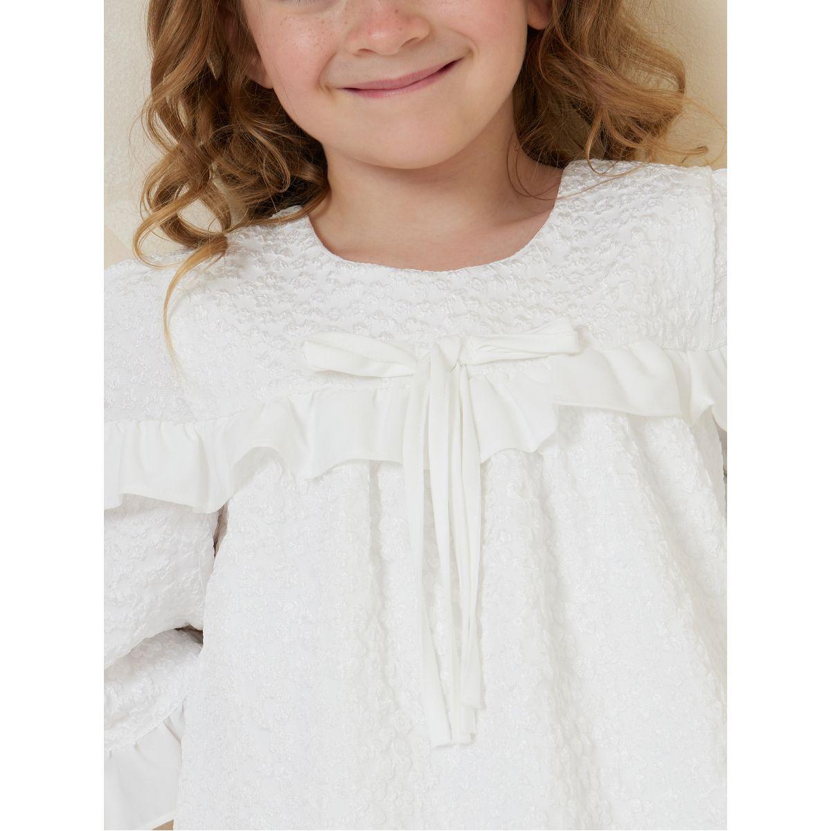 Styli Textured Ruffle Trim Bow Tie Knee Length Dress-girls-clothing-dressesandjumpsuits-image-3