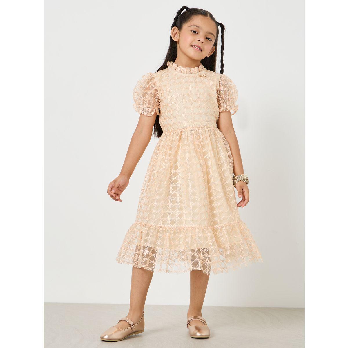 Styli Lace Textured High Neck Puff Sleeve Dress-girls-clothing-dressesandjumpsuits-image-2