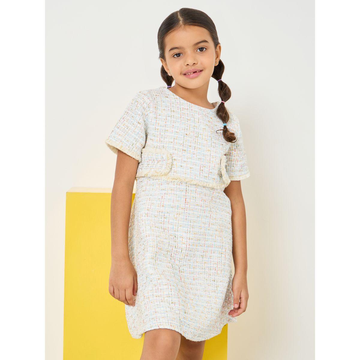Styli Tweed Look Round Neck Dress-girls-clothing-dressesandjumpsuits-image-1