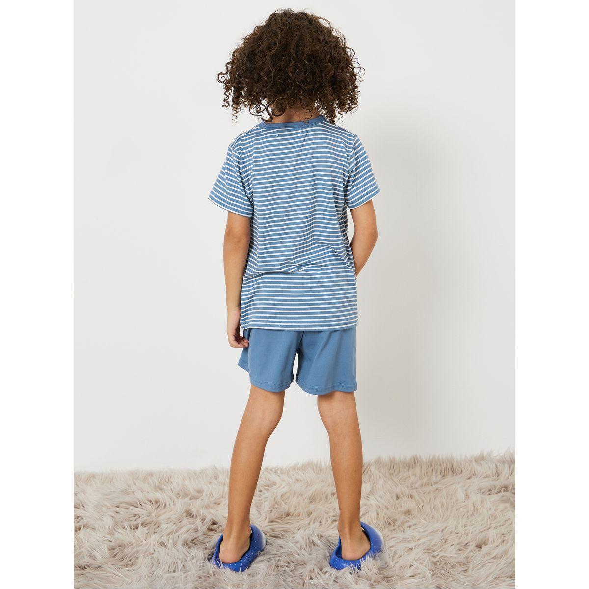 Styli Stripe Print T-Shirt & Shorts Set -boys-clothing-nightwear-image-5
