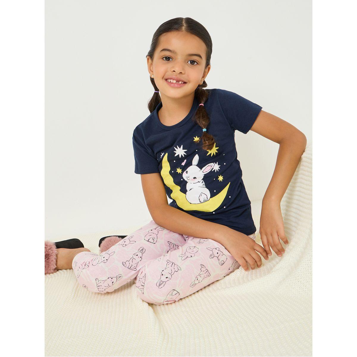 Styli Bunny Print T-Shirt & Pyjama Set-girls-clothing-nightwear-image-1